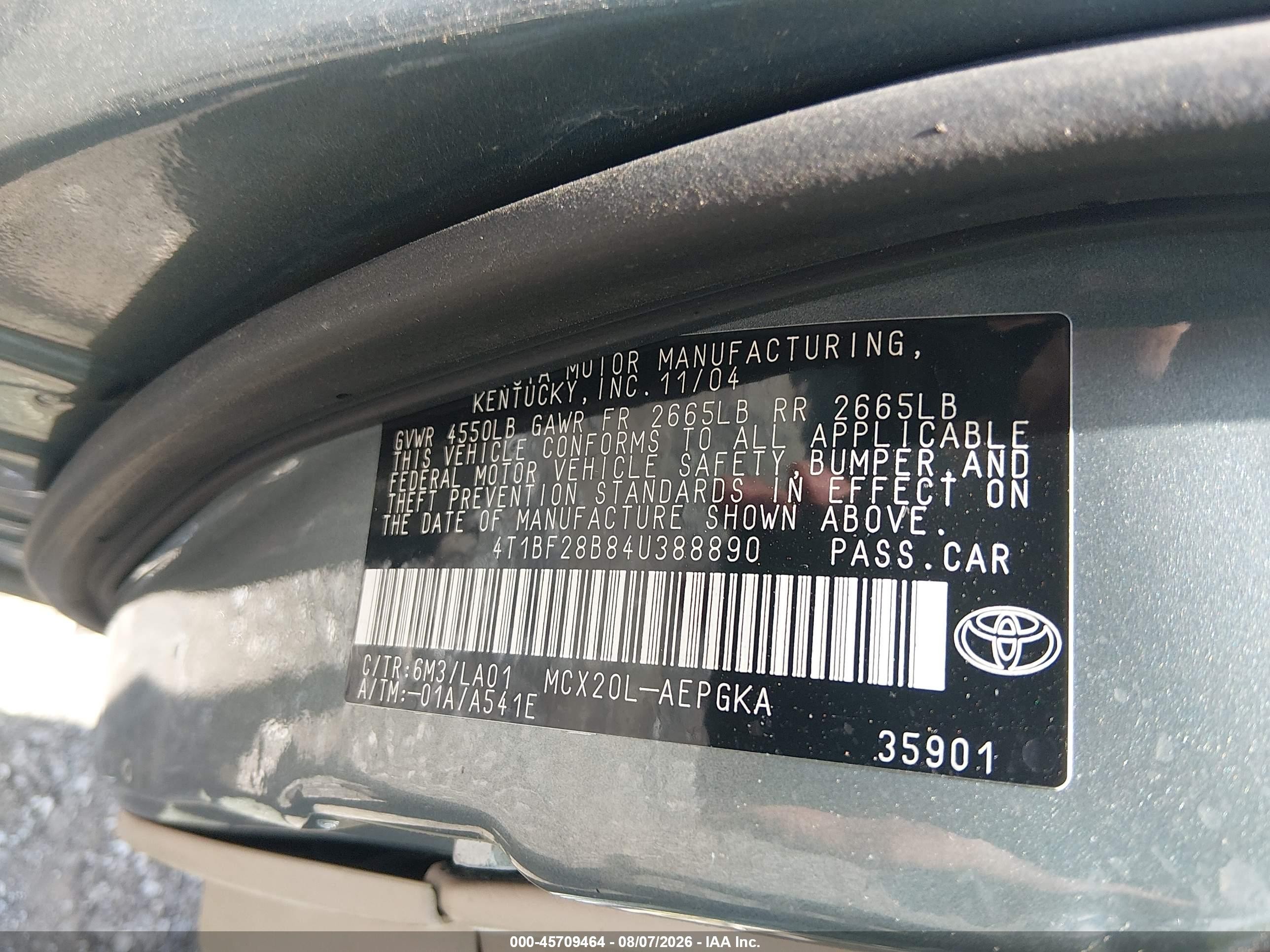 2004 Toyota Avalon Xls Green vin: 4T1BF28B84U388890