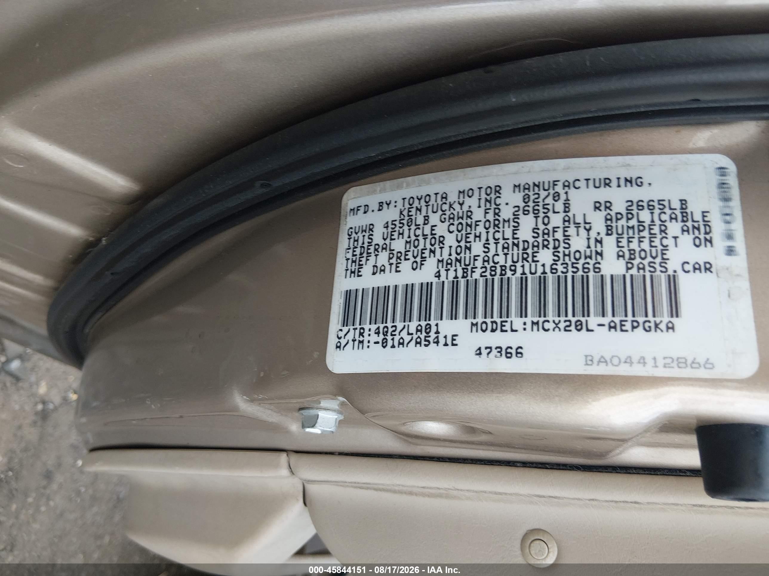 2001 Toyota Avalon Xl/xls Beige vin: 4T1BF28B91U163566