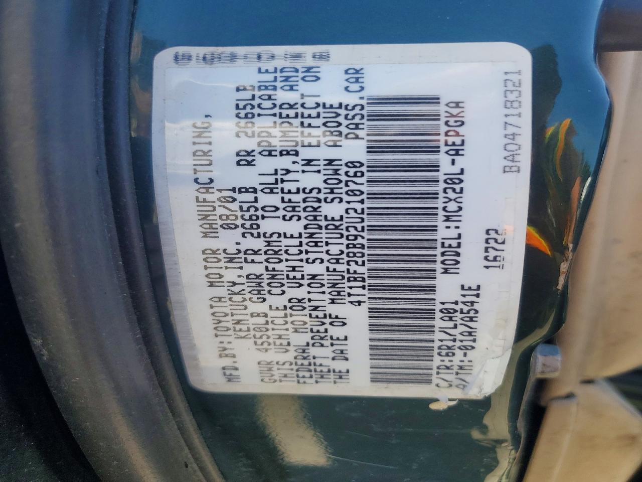 2002 Toyota Avalon Xls Green vin: 4T1BF28B92U210760