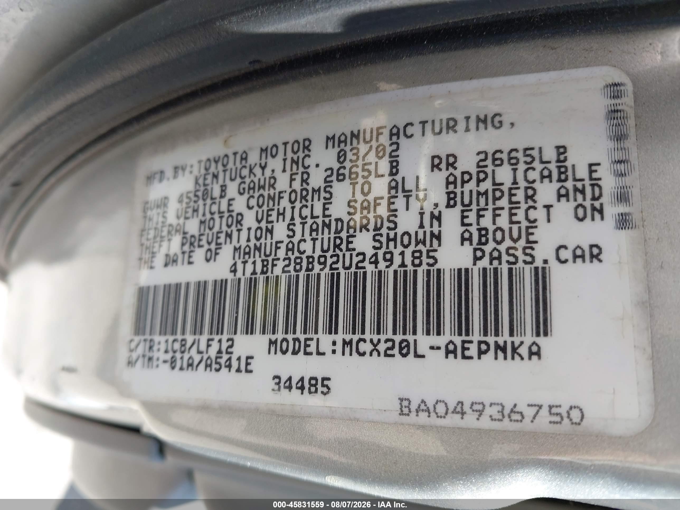 2002 Toyota Avalon Xl Silver vin: 4T1BF28B92U249185