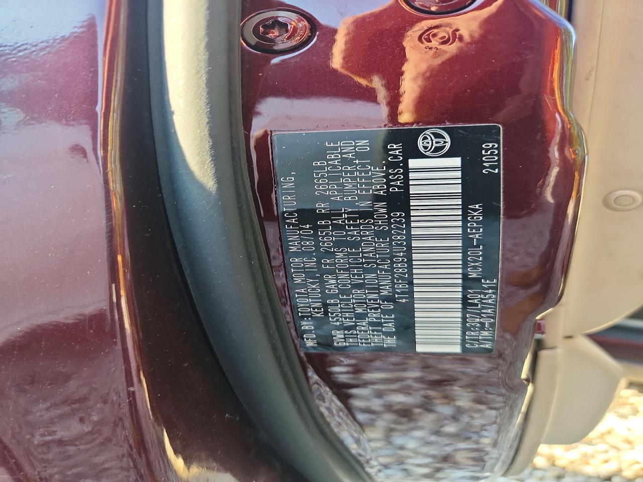 2004 Toyota Avalon Xls Burgundy vin: 4T1BF28B94U382239