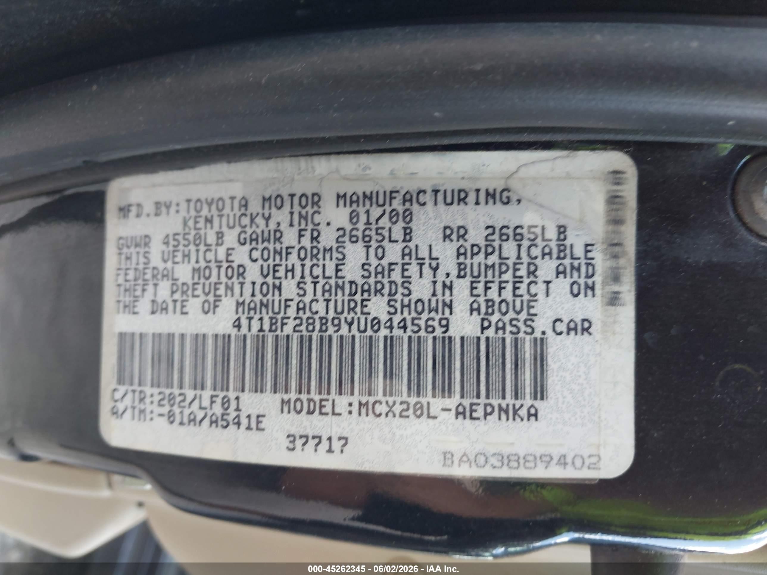 2000 Toyota Avalon Xl Black vin: 4T1BF28B9YU044569