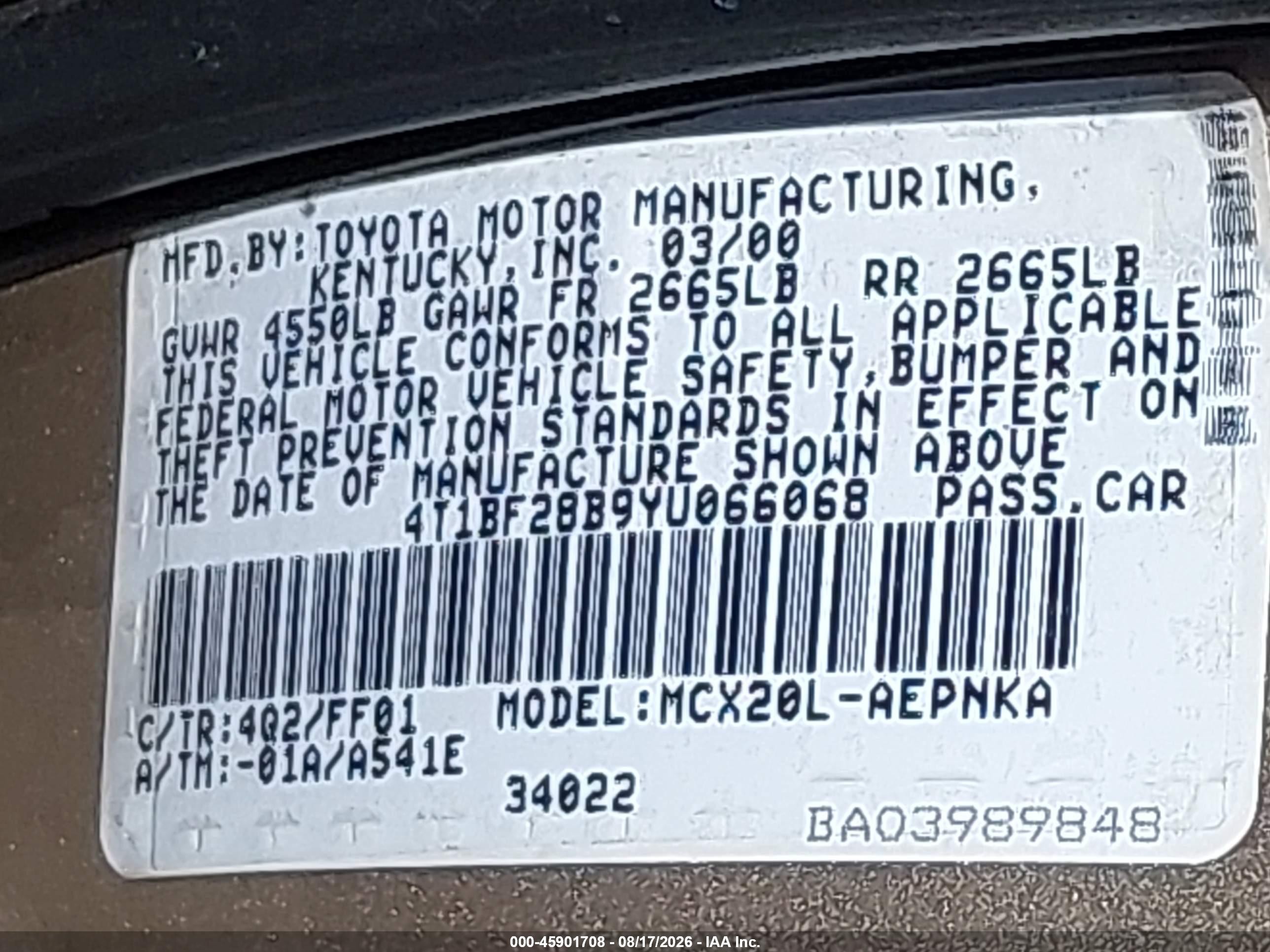 2000 Toyota Avalon Xl Gold vin: 4T1BF28B9YU066068