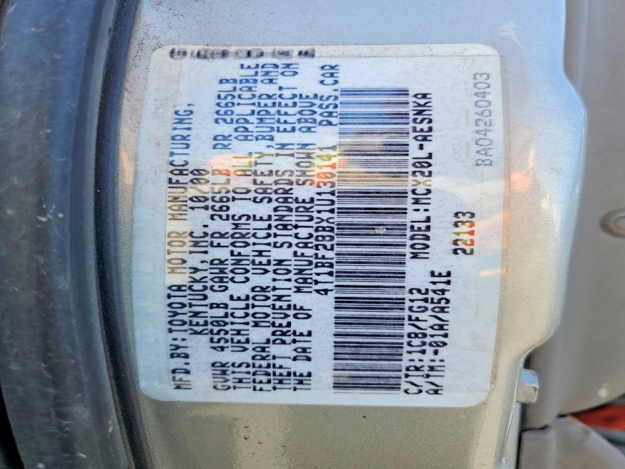 2001 Toyota Avalon Xl Silver vin: 4T1BF28BX1U130141