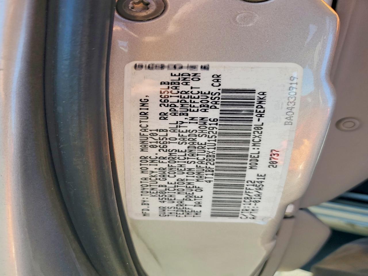 2001 Toyota Avalon Xl Silver vin: 4T1BF28BX1U152916