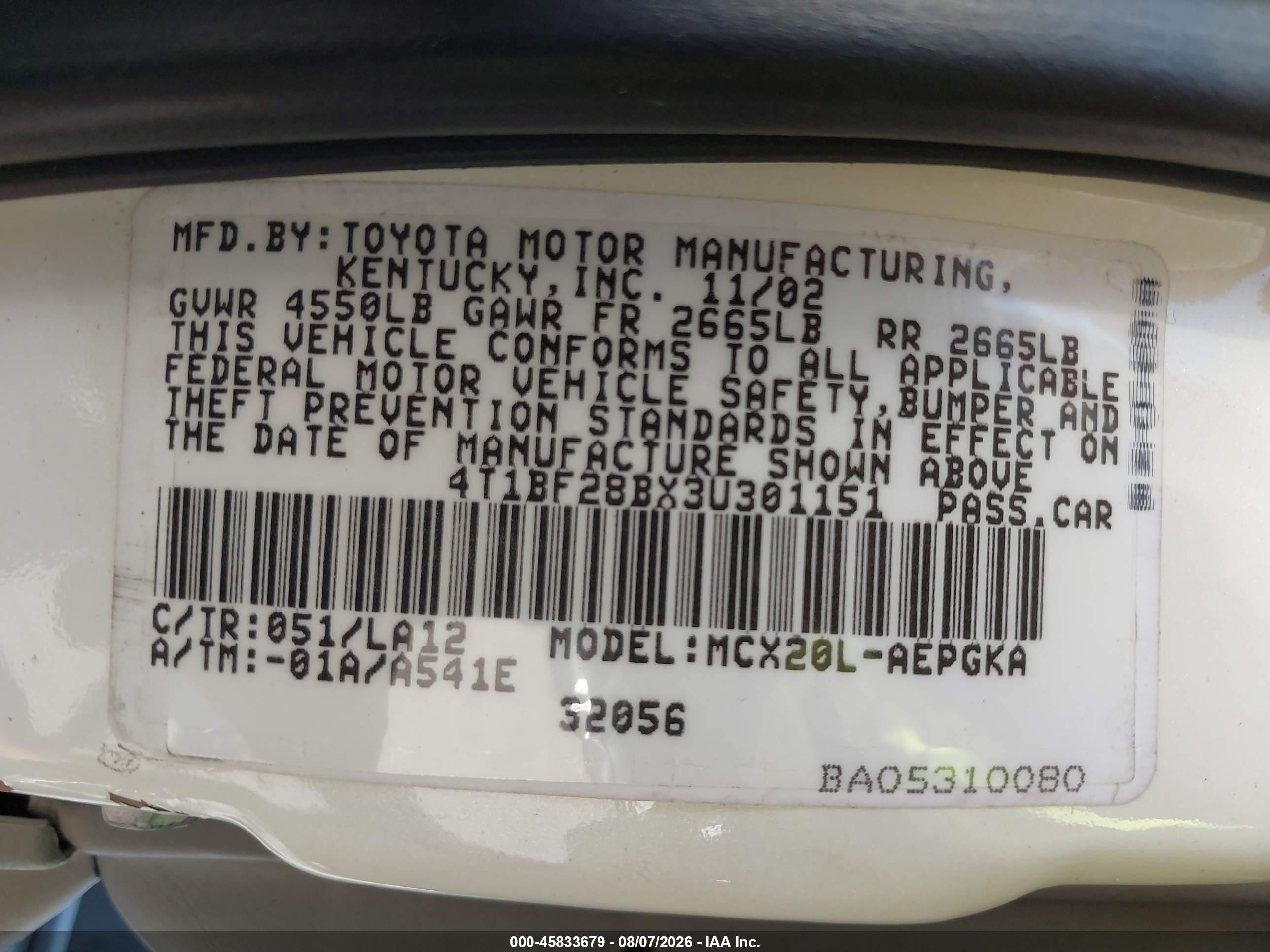 2003 Toyota Avalon Xls White vin: 4T1BF28BX3U301151