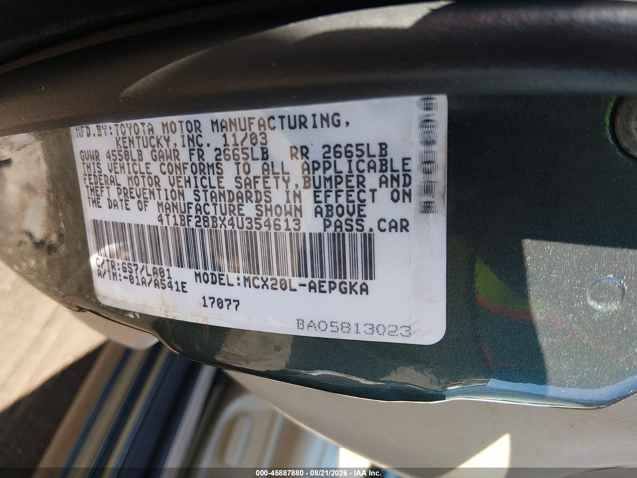 2004 Toyota Avalon Xls Green vin: 4T1BF28BX4U354613