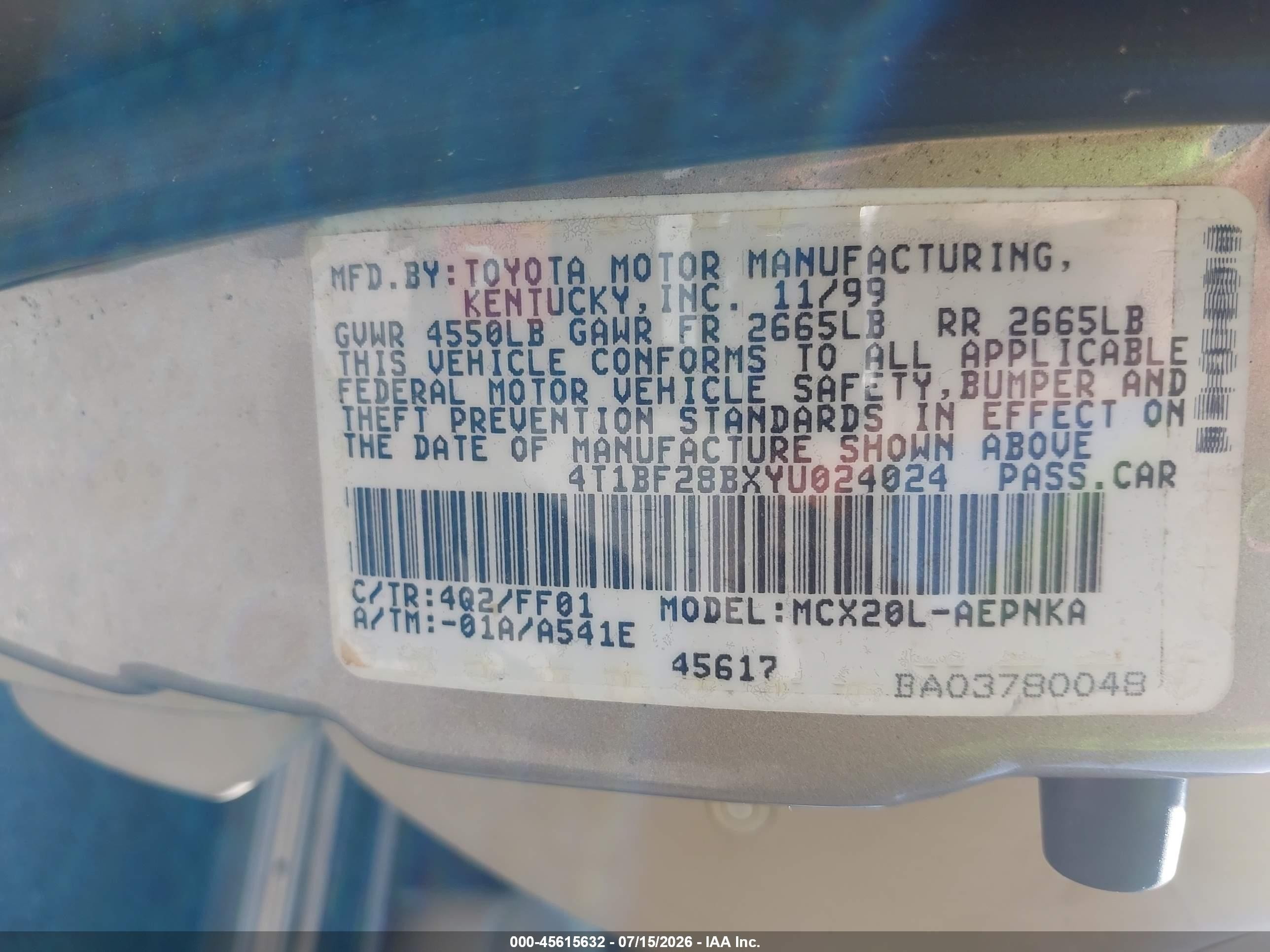2000 Toyota Avalon Xl Gold vin: 4T1BF28BXYU024024