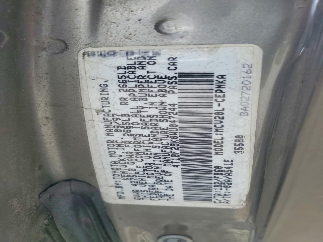 1998 Toyota Camry Le V6 Gray vin: 4T1BF28K0WU047244