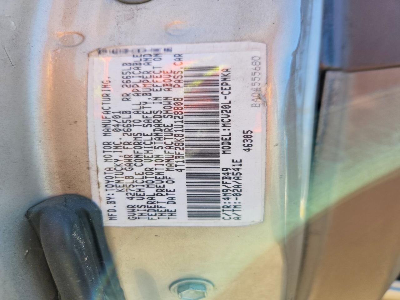 2001 Toyota Camry Le Tan vin: 4T1BF28K81U128808