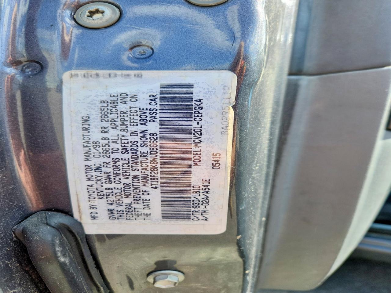 1998 Toyota Camry Xle V6 Gray vin: 4T1BF28K8WU056628
