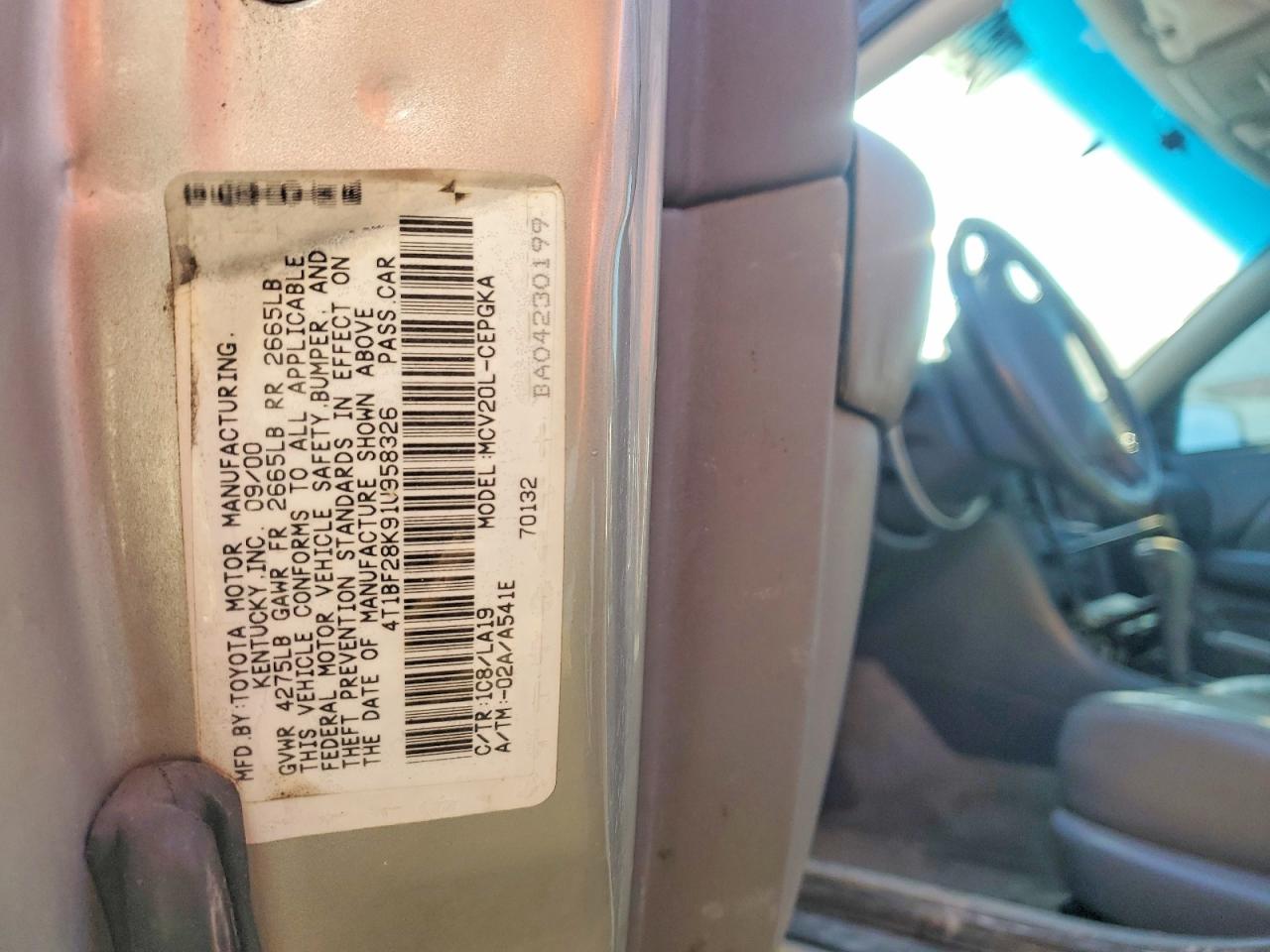 2001 Toyota Camry Xle V6 Silver vin: 4T1BF28K91U958326