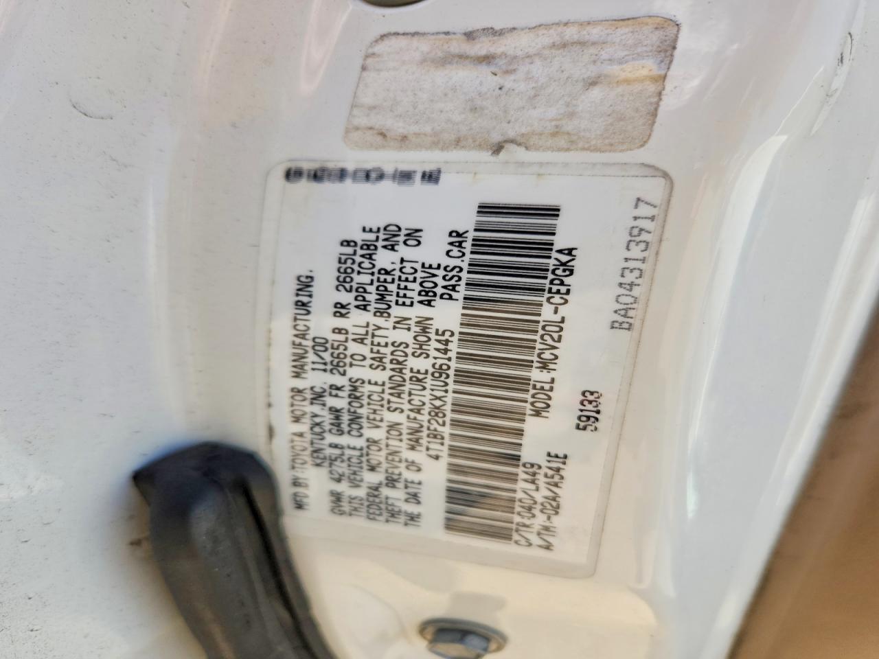 2001 Toyota Camry Xle V6 White vin: 4T1BF28KX1U961445