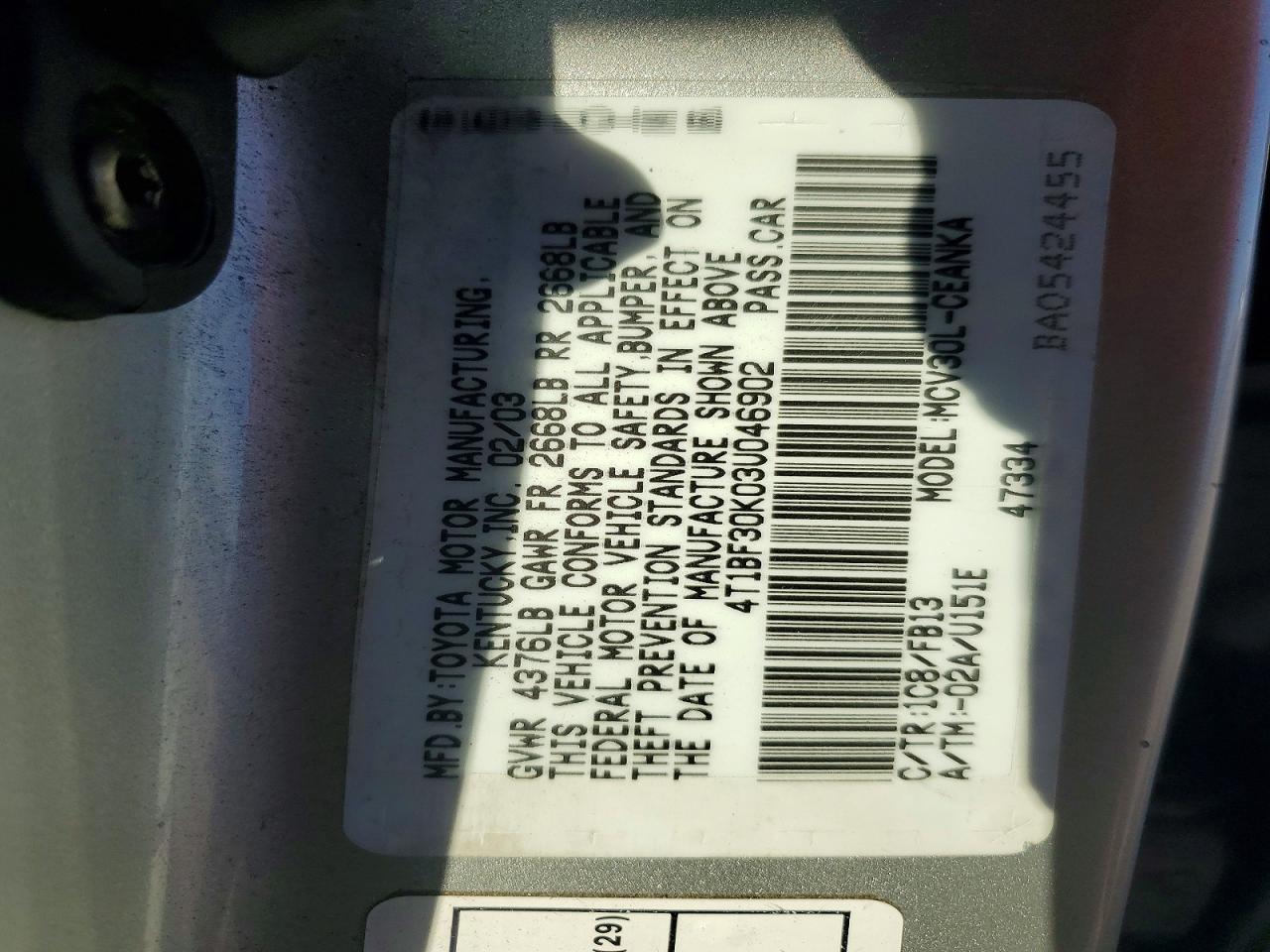 2003 Toyota Camry Le V6 Silver vin: 4T1BF30K03U046902