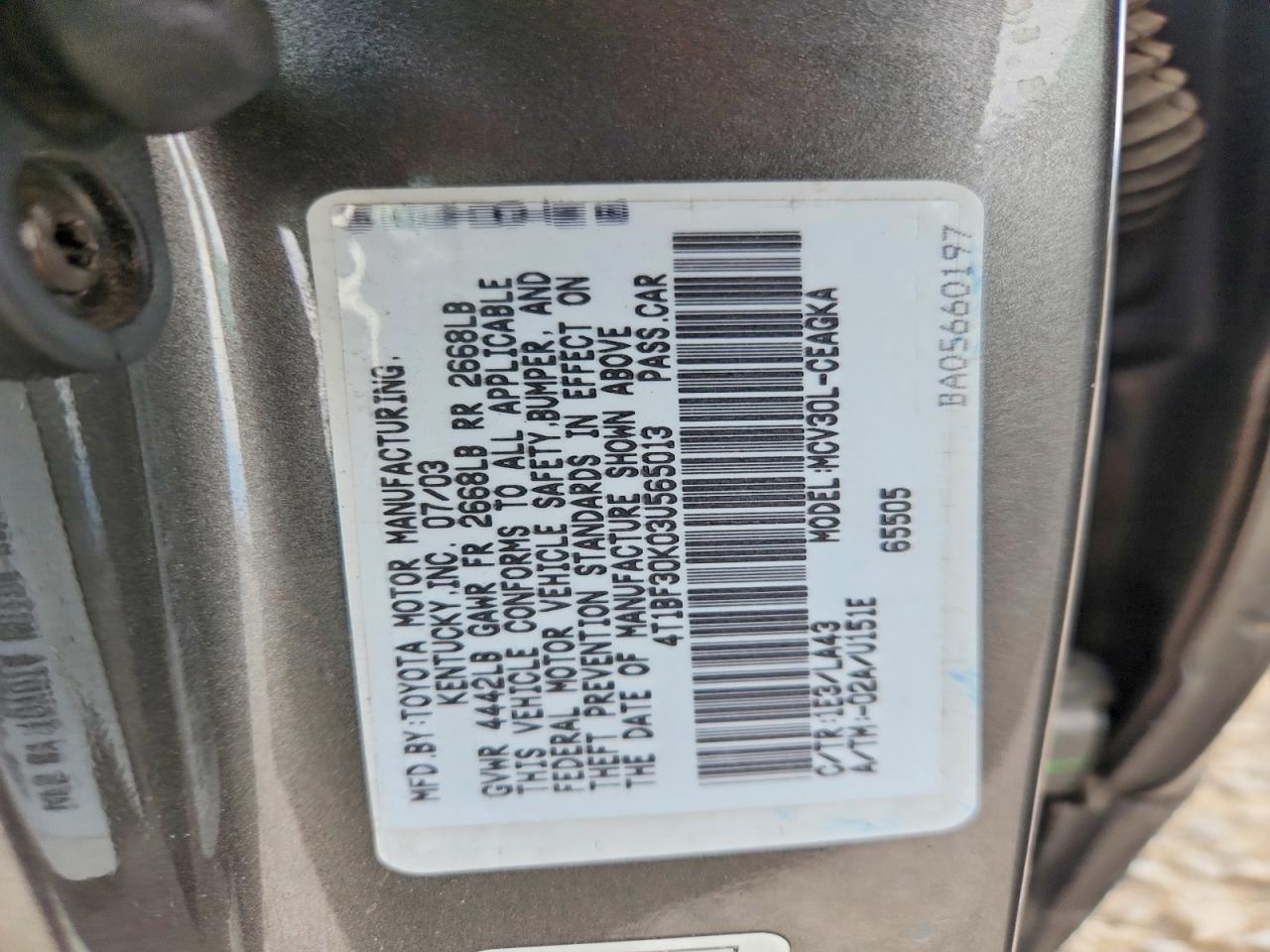 2003 Toyota Camry Xle V6 Silver vin: 4T1BF30K03U565013