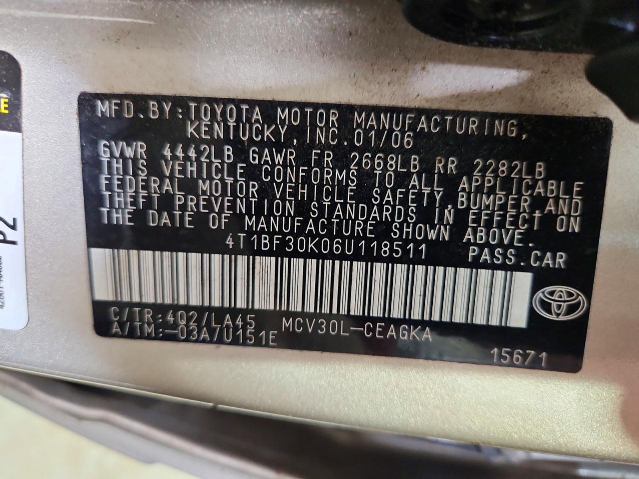2006 Toyota Camry Xle V6 Tan vin: 4T1BF30K06U118511