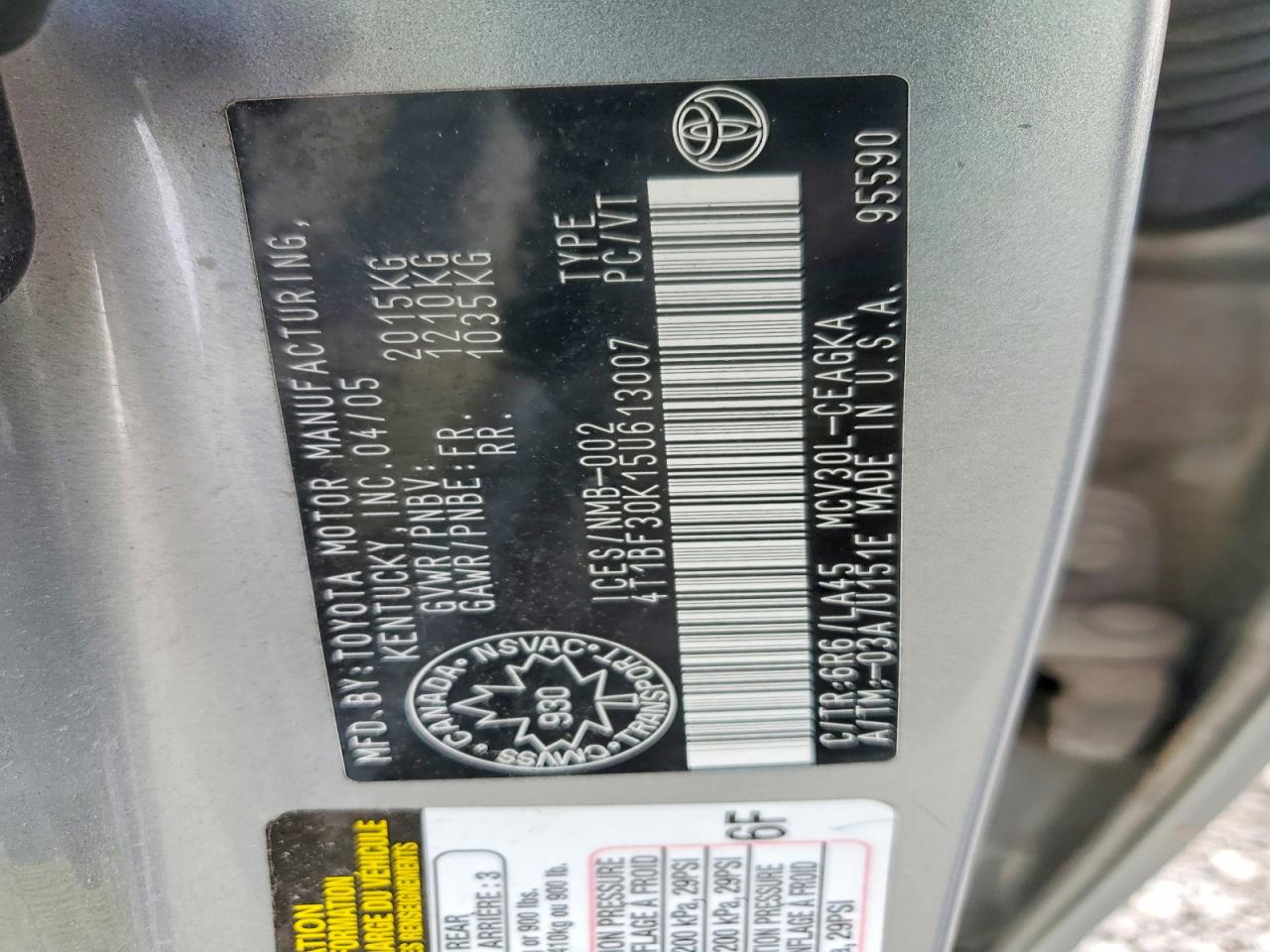 2005 Toyota Camry Le V6 Green vin: 4T1BF30K15U613007