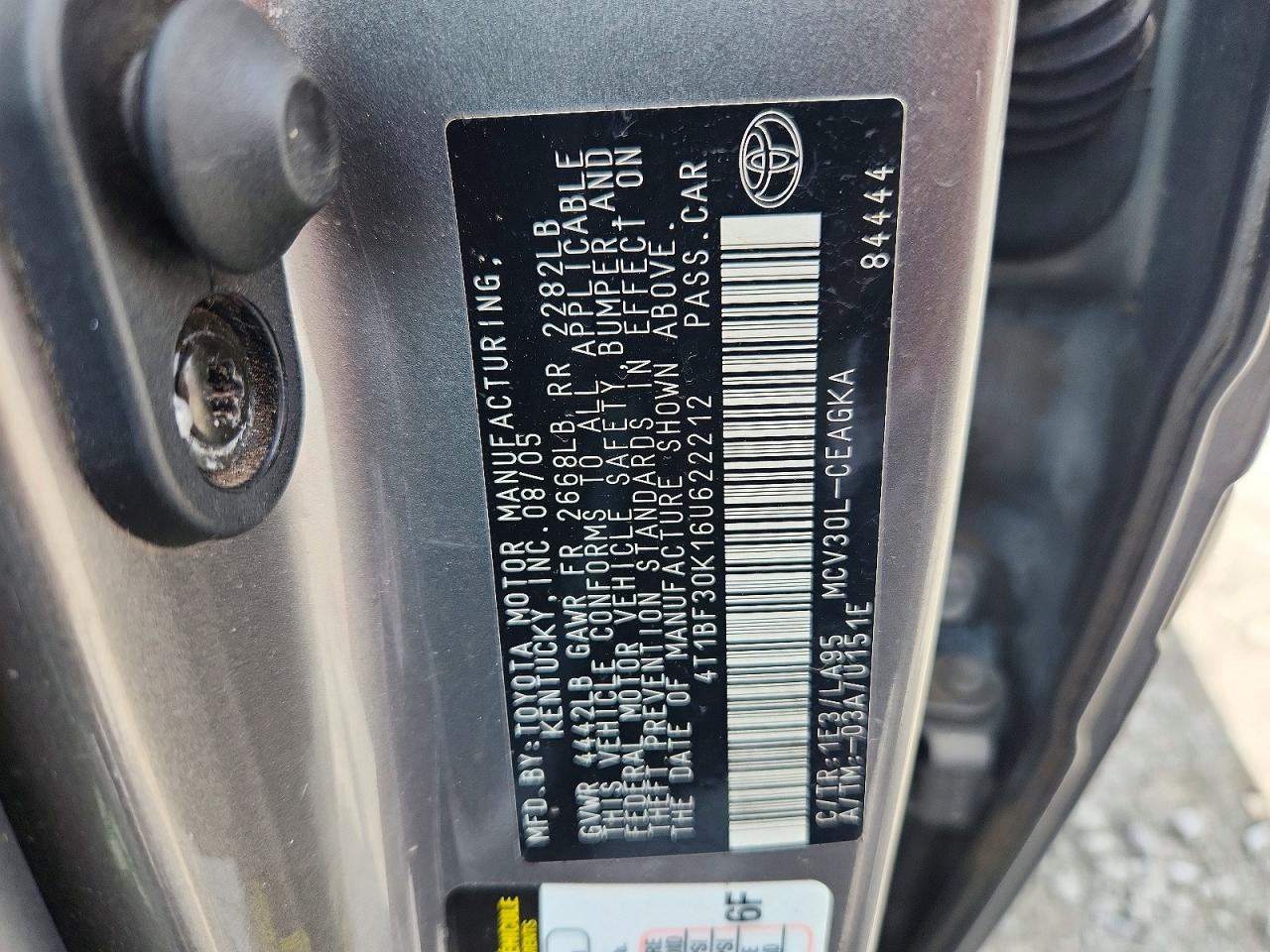 2006 Toyota Camry Коричневый vin: 4T1BF30K16U622212