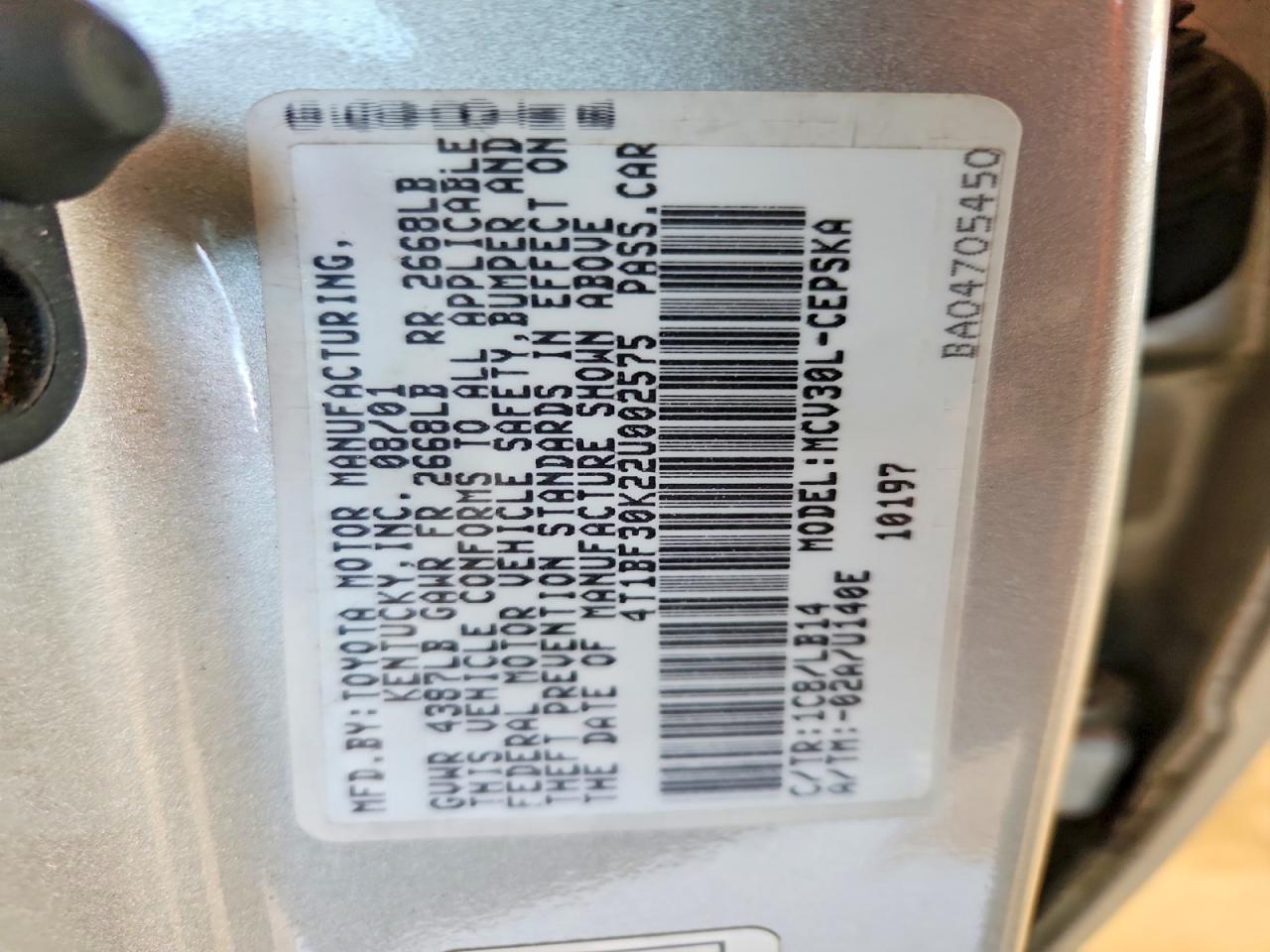 2002 Toyota Camry Se V6 Серебряный vin: 4T1BF30K22U002575