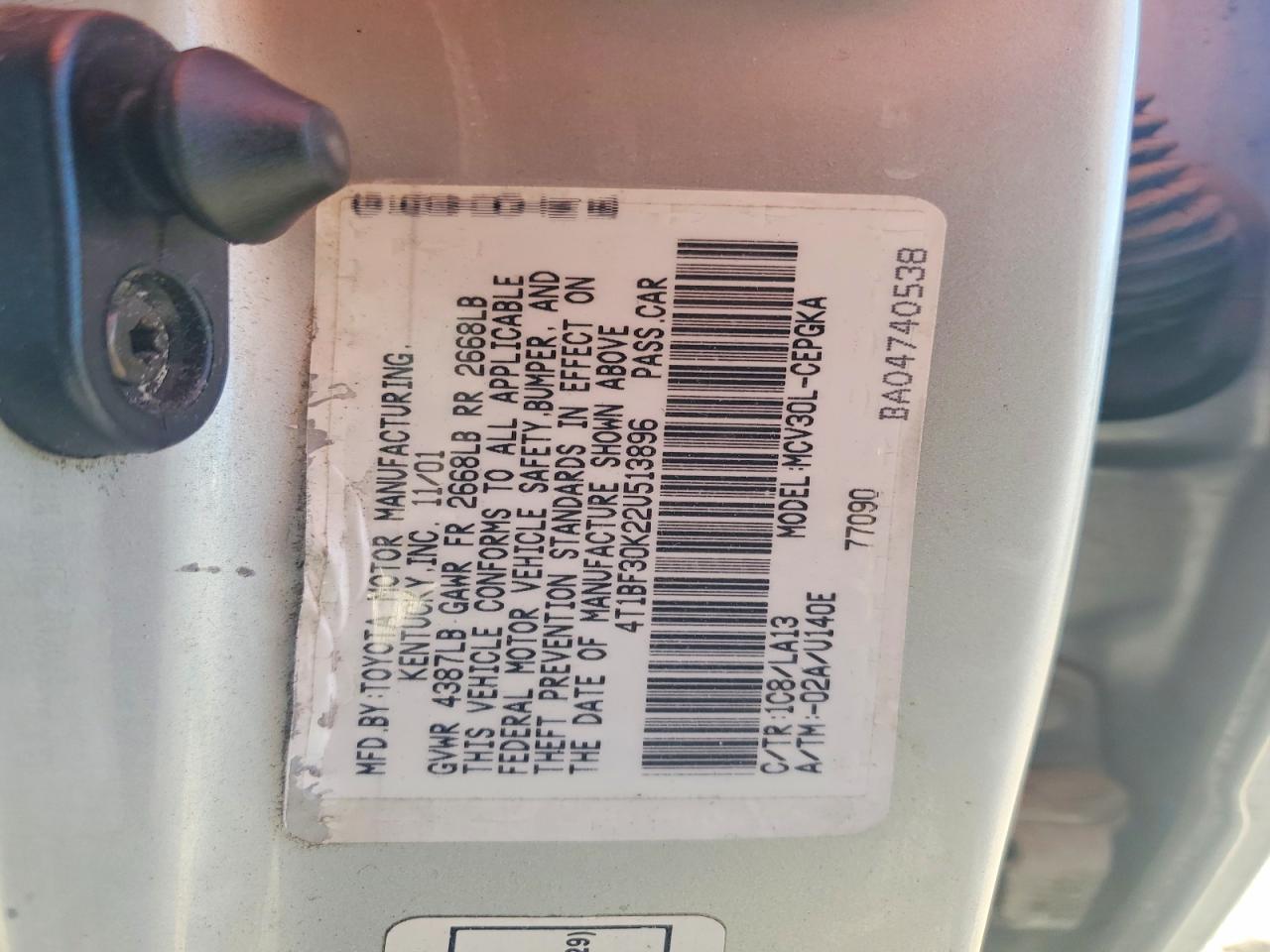 2002 Toyota Camry Xle V6 Silver vin: 4T1BF30K22U513896