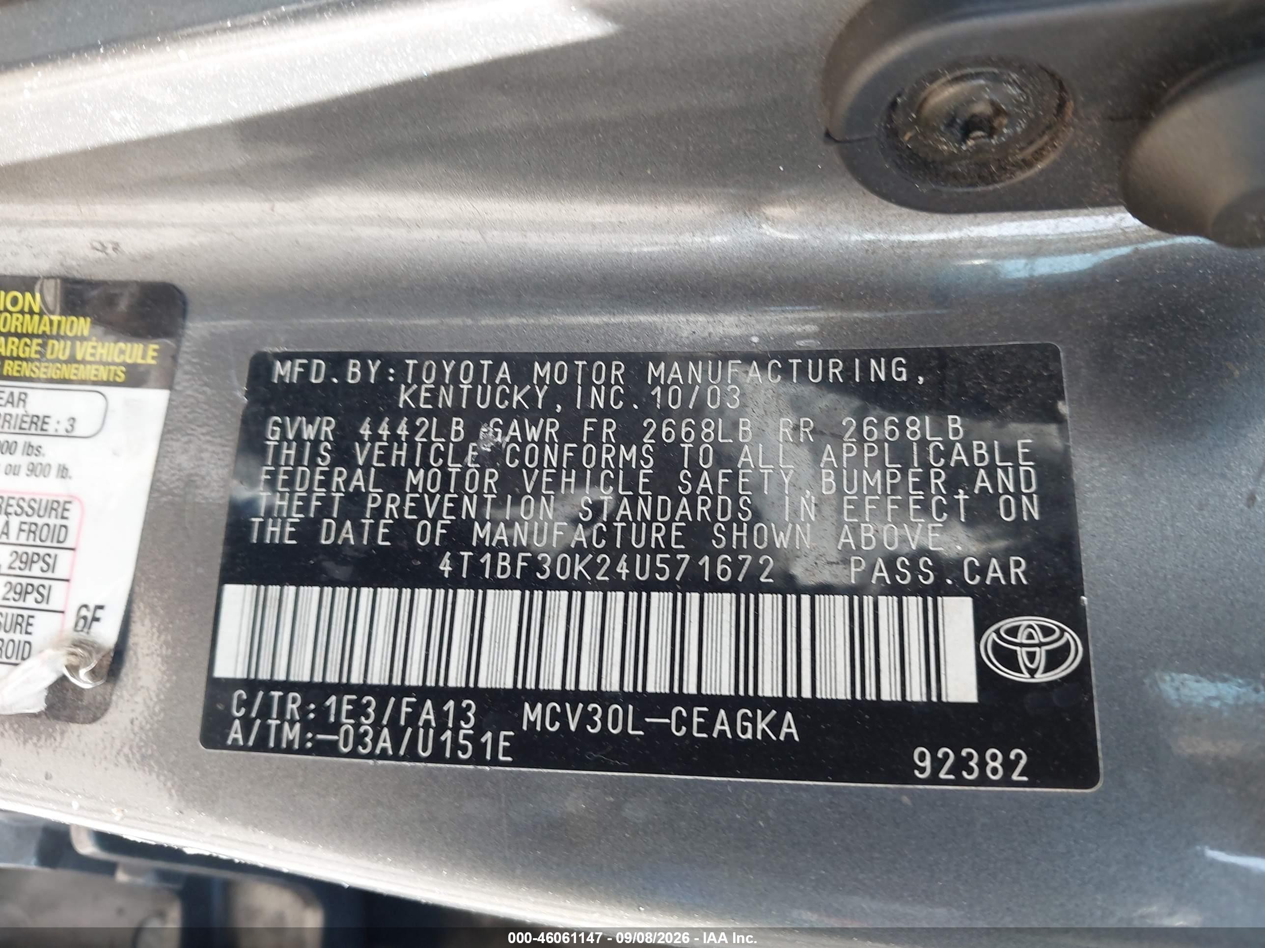 2004 Toyota Camry Xle V6 Beige vin: 4T1BF30K24U571672