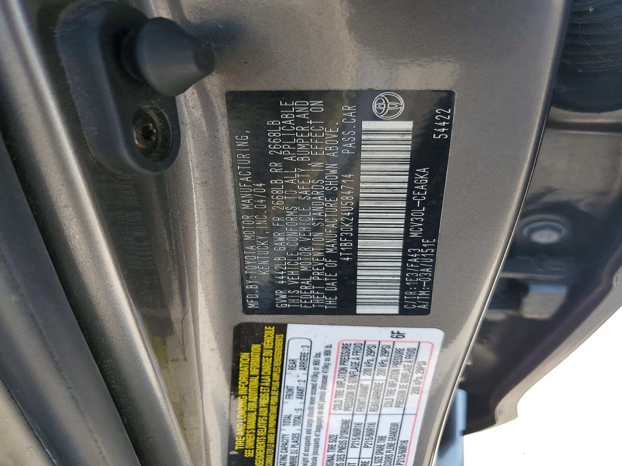 2004 Toyota Camry Xle V6 Tan vin: 4T1BF30K24U584714