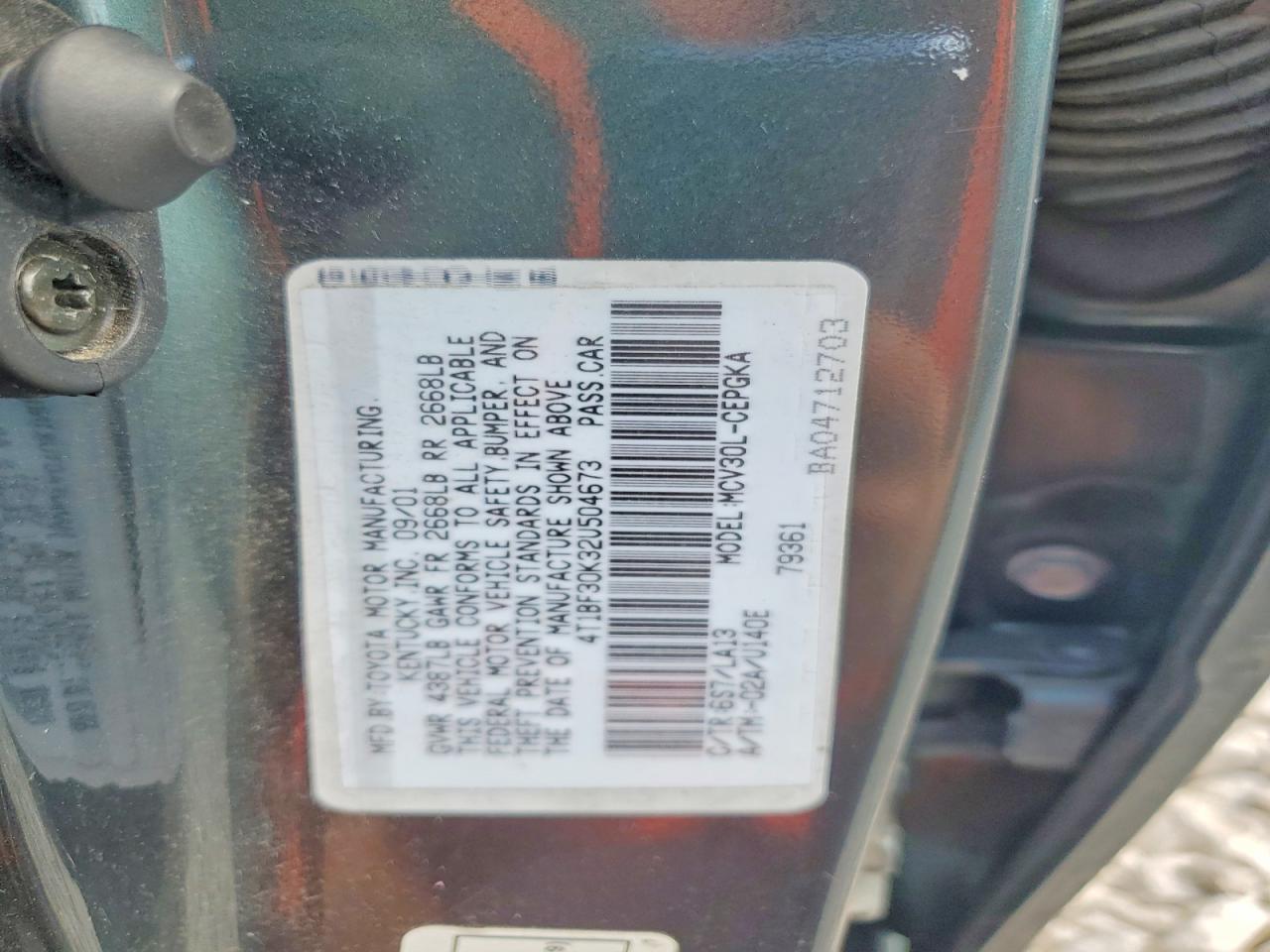 2002 Toyota Camry Green vin: 4T1BF30K32U504673