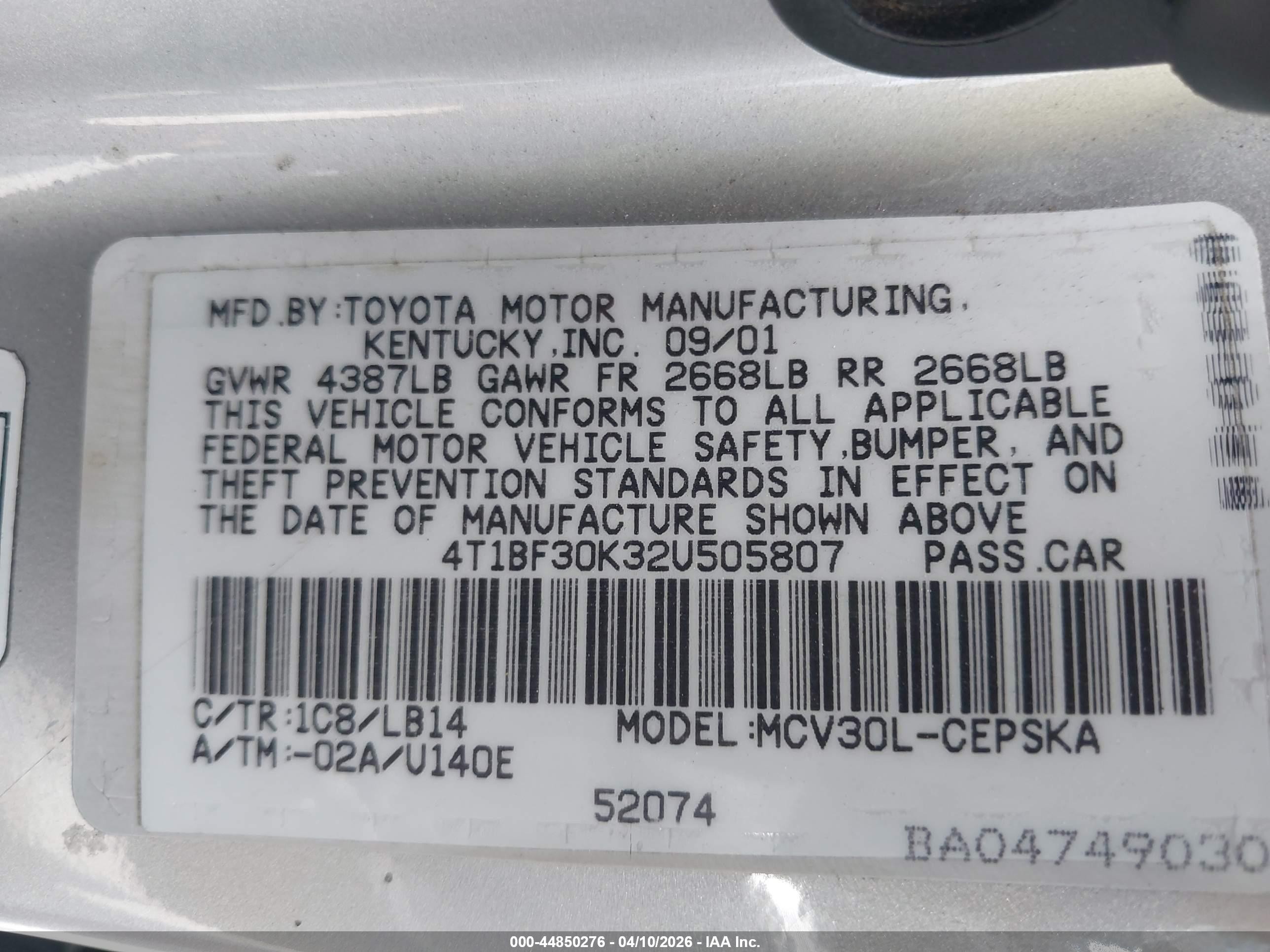 2002 Toyota Camry Se V6 Silver vin: 4T1BF30K32U505807