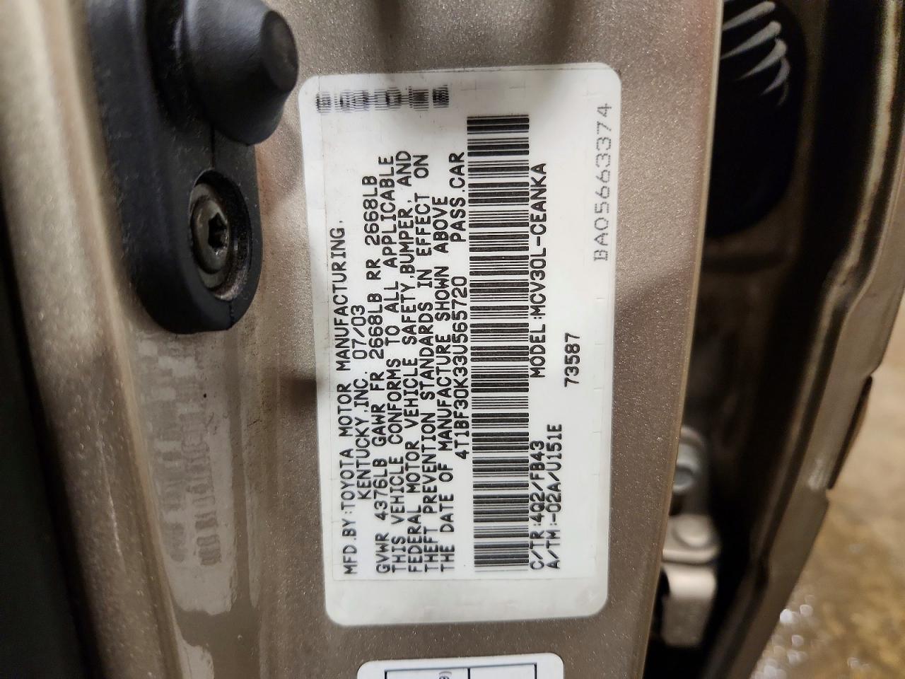 2003 Toyota Camry Le V6 Beige vin: 4T1BF30K33U565720