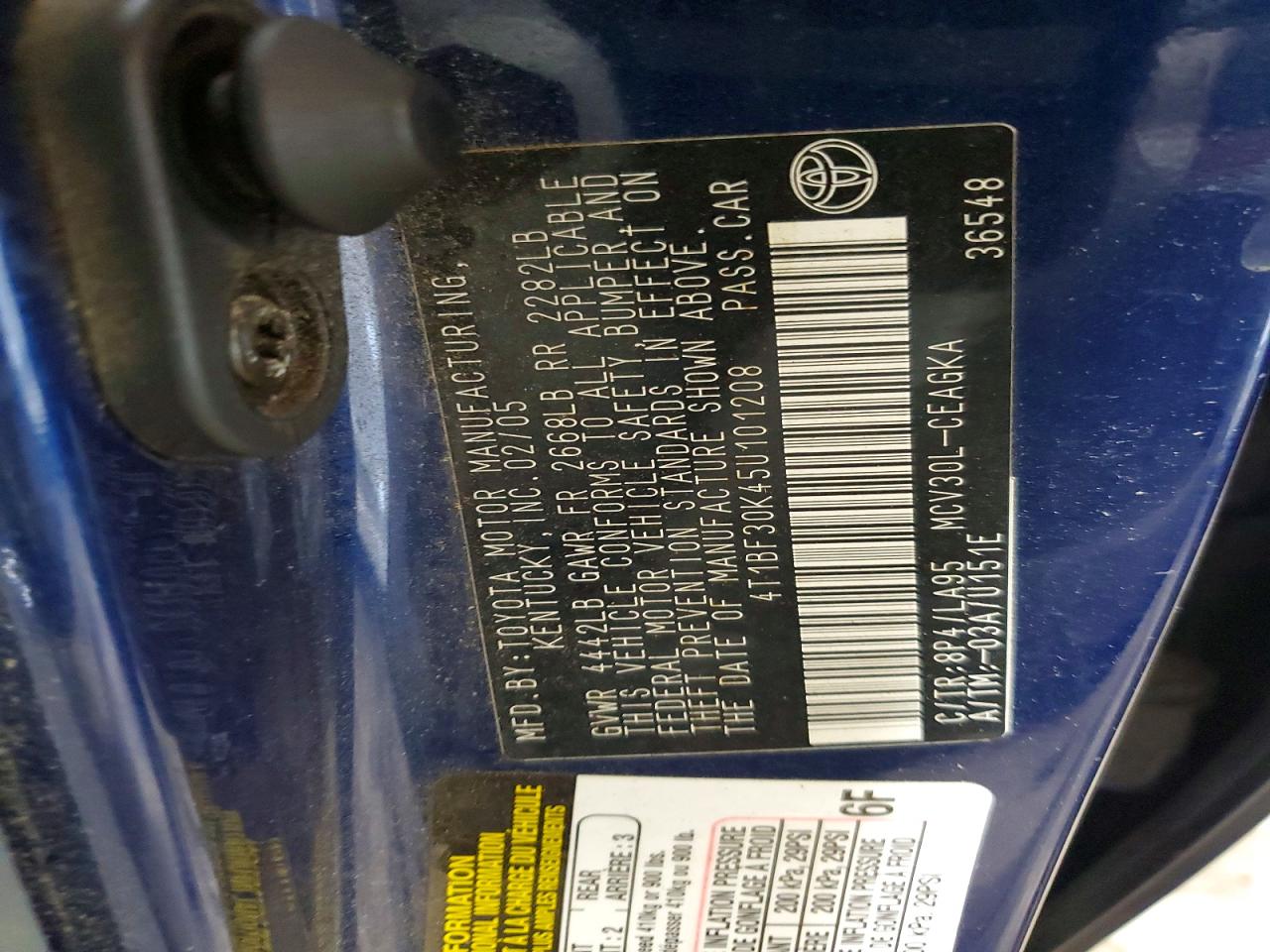 2005 Toyota Camry Xle V6 Blue vin: 4T1BF30K45U101208