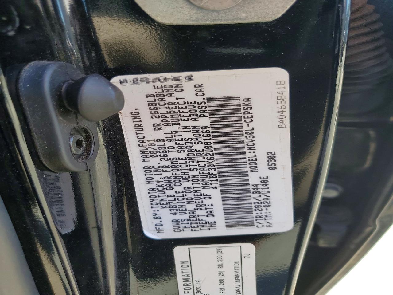 2002 Toyota Camry Se V6 Черный vin: 4T1BF30K62U001669