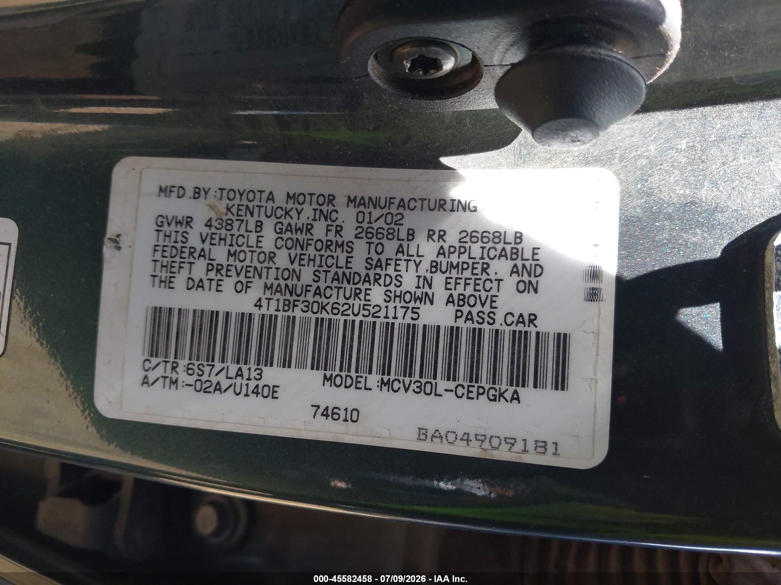 2002 Toyota Camry Xle Gray vin: 4T1BF30K62U521175