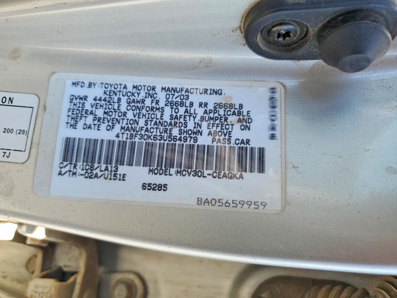 2003 Toyota Camry Xle Серебряный vin: 4T1BF30K63U564979