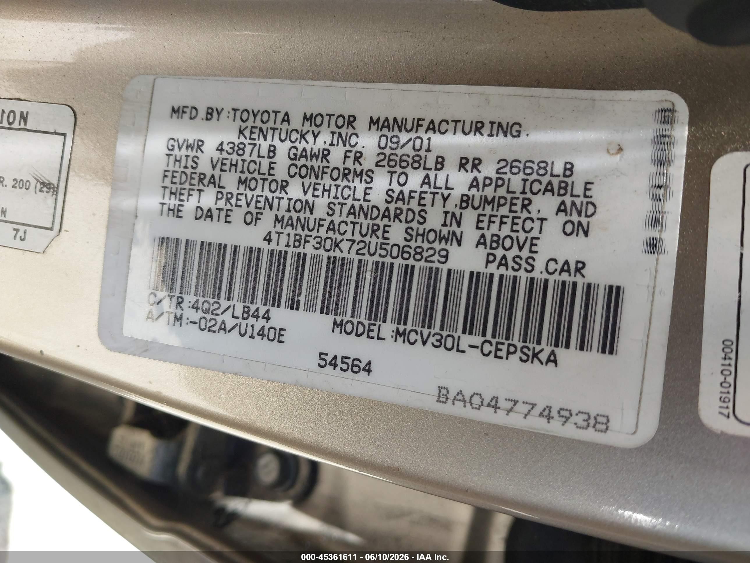 2002 Toyota Camry Se Gold vin: 4T1BF30K72U506829
