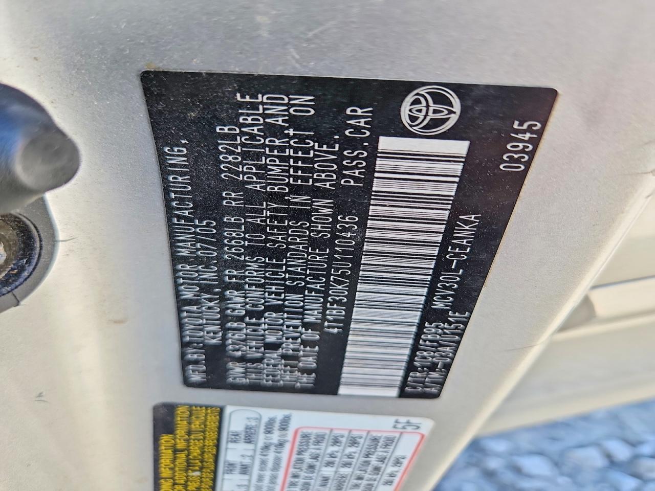 2005 Toyota Camry Le V6 Silver vin: 4T1BF30K75U110436