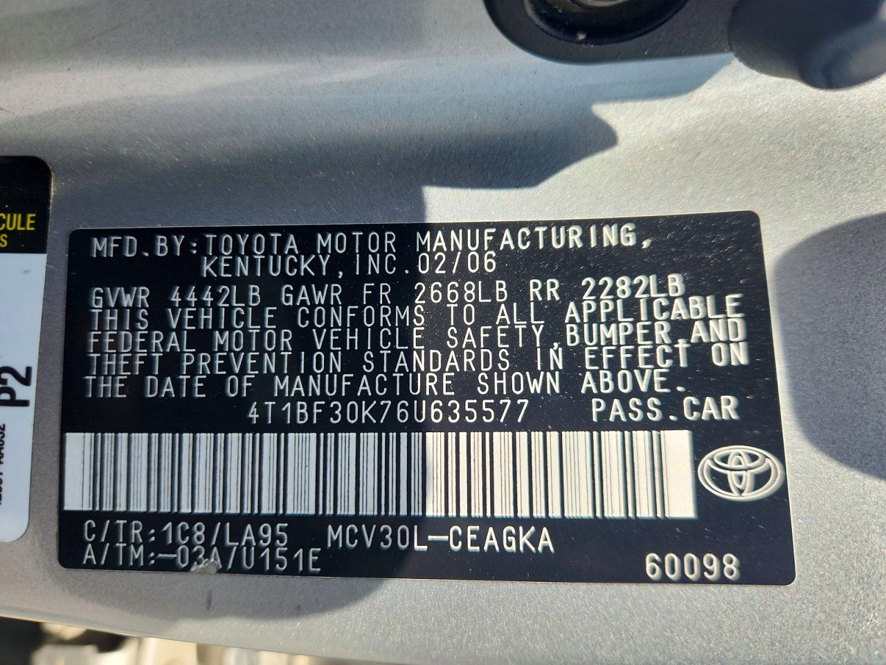2006 Toyota Camry Xle V6 Серебряный vin: 4T1BF30K76U635577