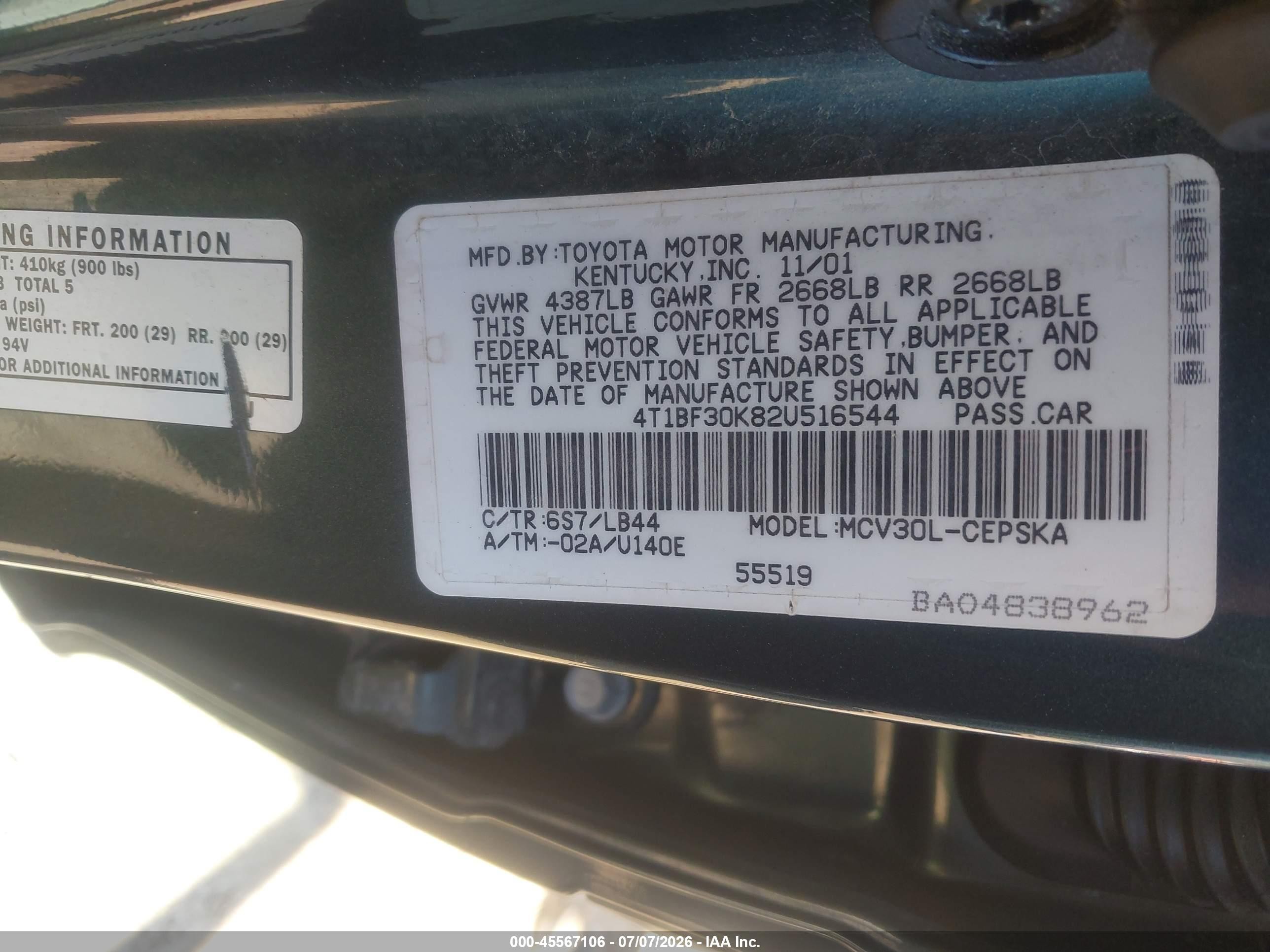 2002 Toyota Camry Se Green vin: 4T1BF30K82U516544