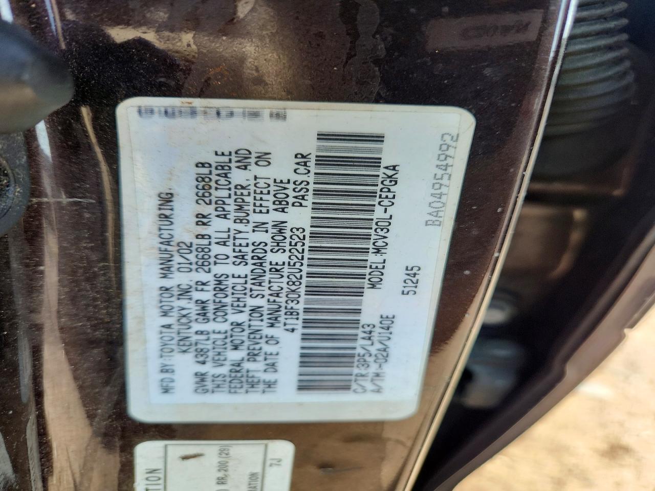 2002 Toyota Camry Xle V6 Purple vin: 4T1BF30K82U522523