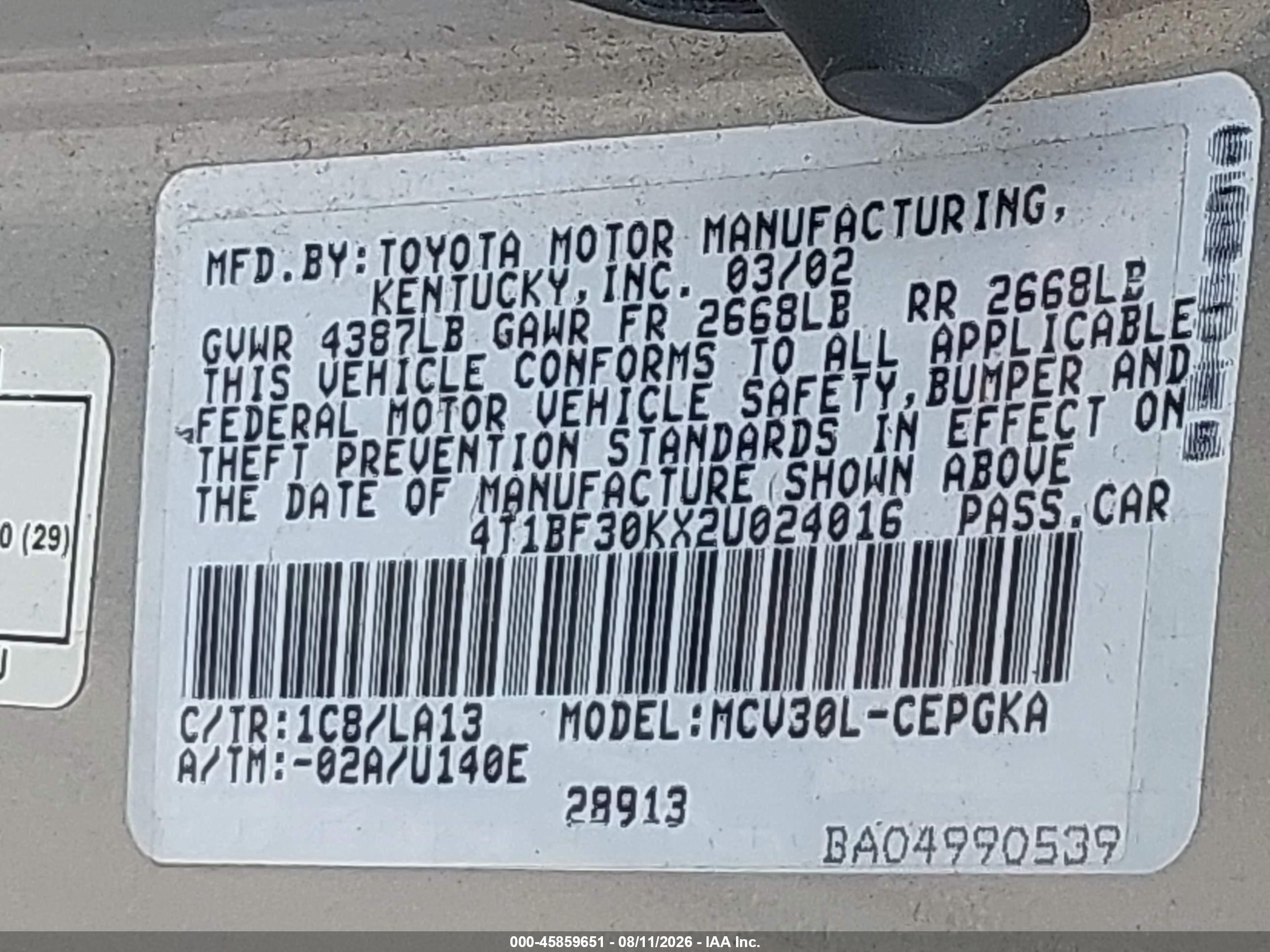 2002 Toyota Camry Xle Silver vin: 4T1BF30KX2U024016