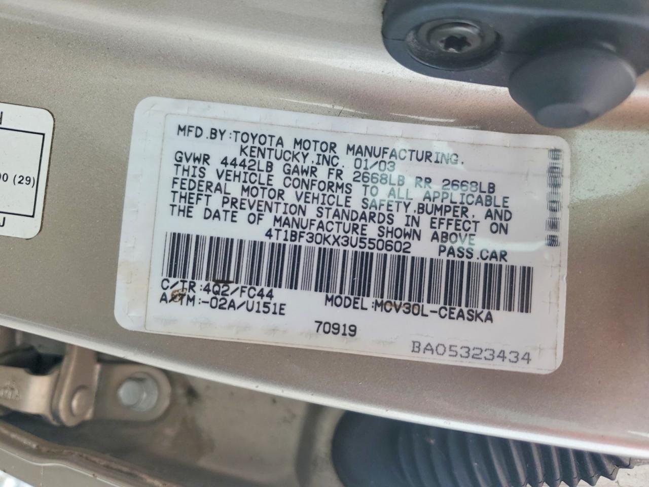 2003 Toyota Camry Se V6 Бежевый vin: 4T1BF30KX3U550602