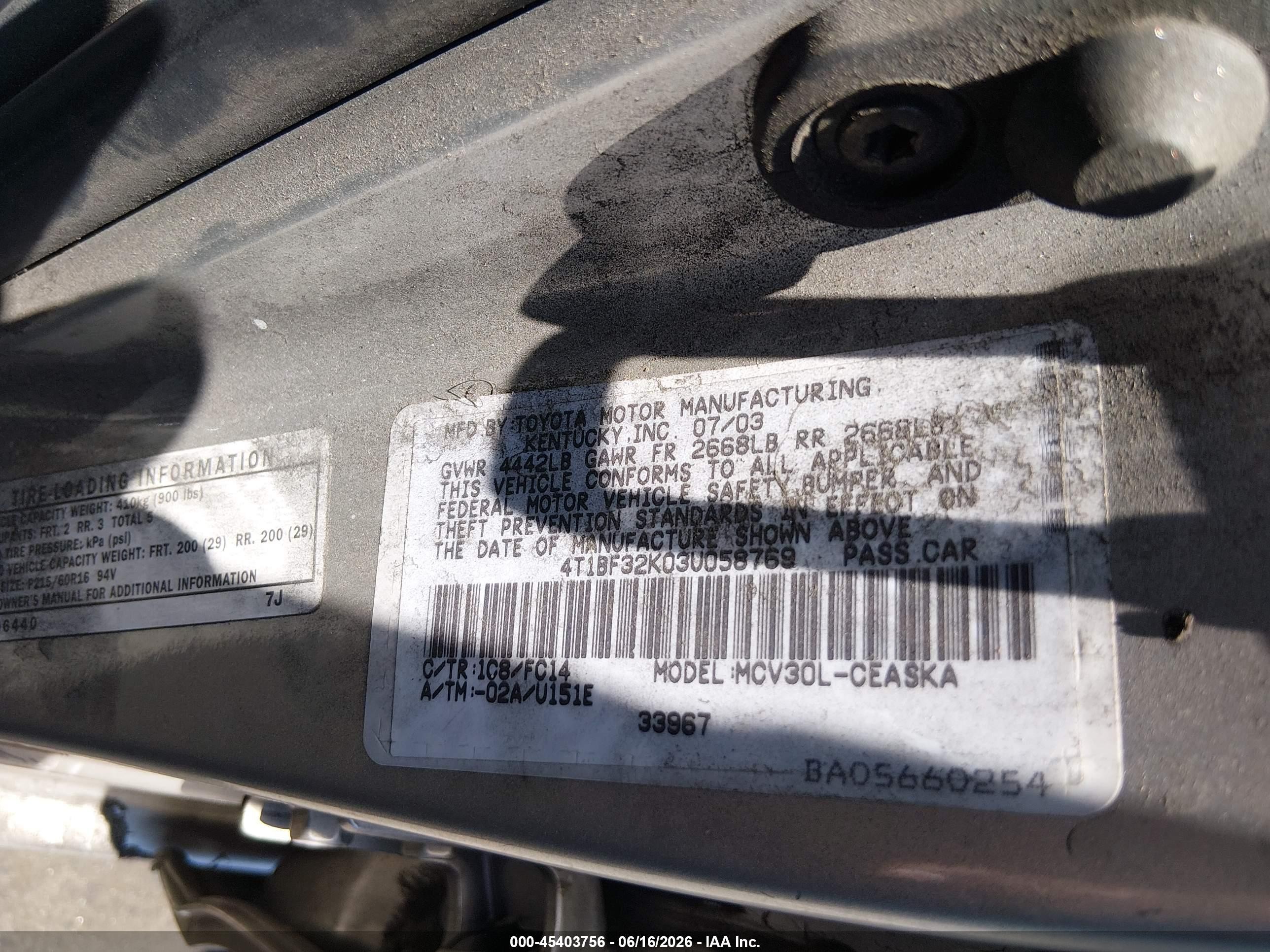 2003 Toyota Camry Se V6 Silver vin: 4T1BF32K03U058769