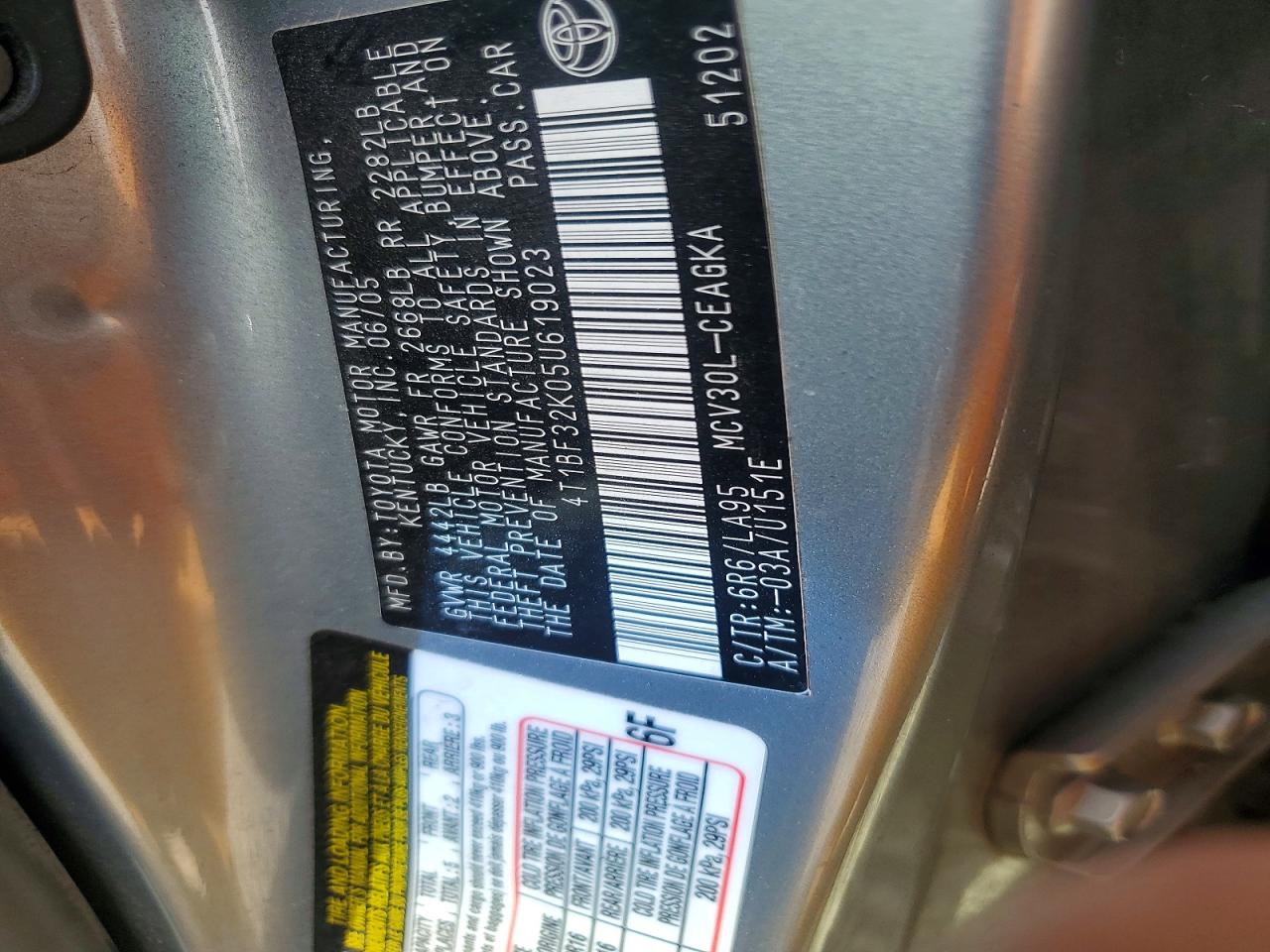 2005 Toyota Camry Xle V6 Gray vin: 4T1BF32K05U619023