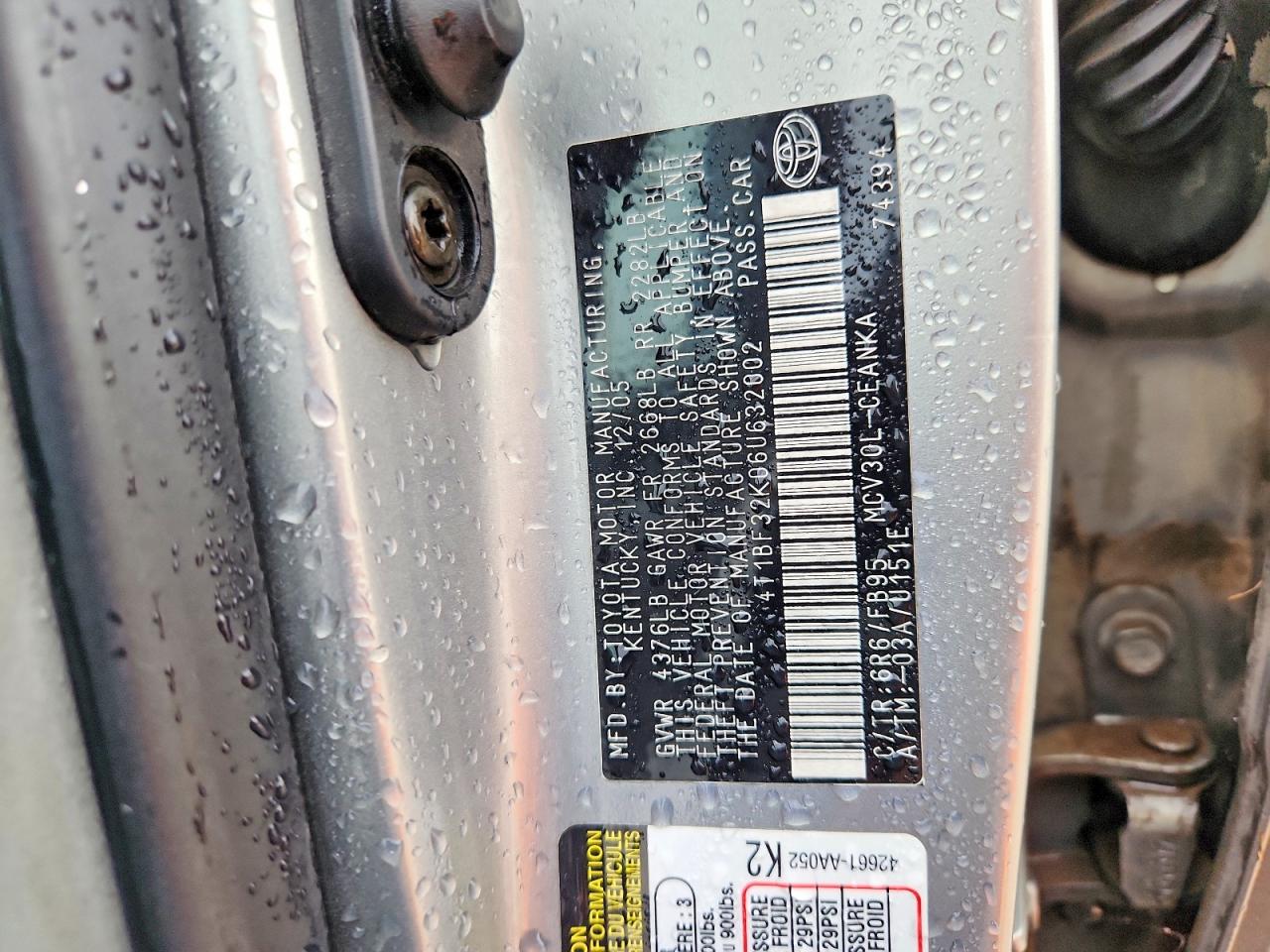 2006 Toyota Camry Le V6 Gray vin: 4T1BF32K06U632002