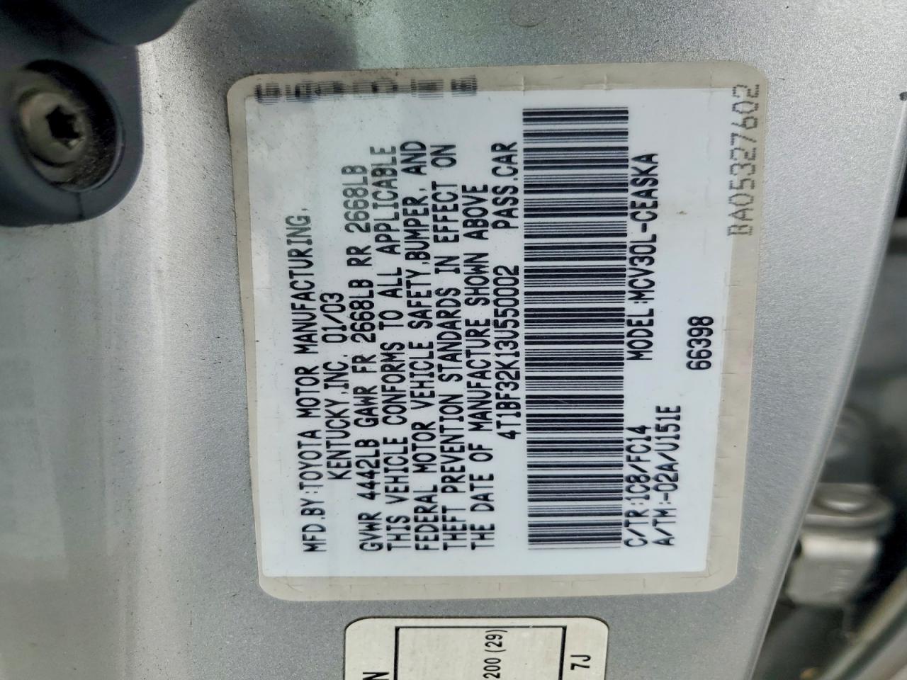 2003 Toyota Camry Se V6 Silver vin: 4T1BF32K13U550002