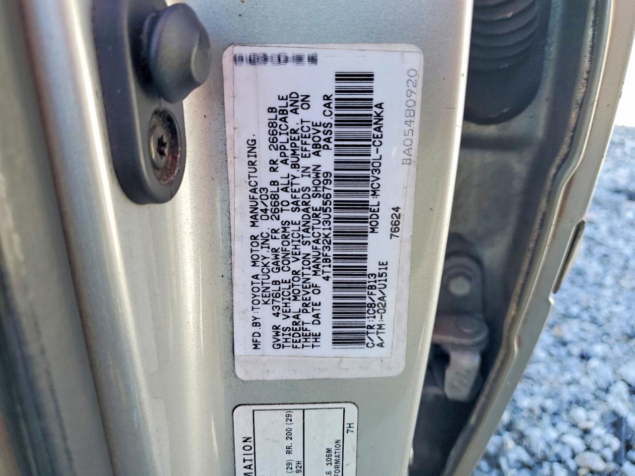 2003 Toyota Camry Le V6 Silver vin: 4T1BF32K13U556799