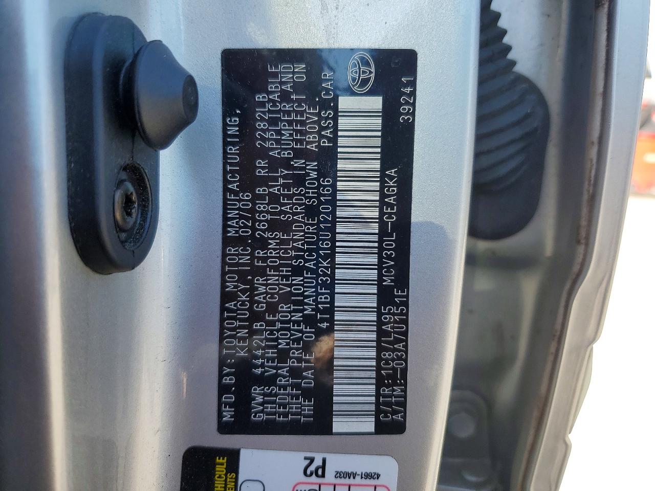 2006 Toyota Camry Xle V6 Silver vin: 4T1BF32K16U120166