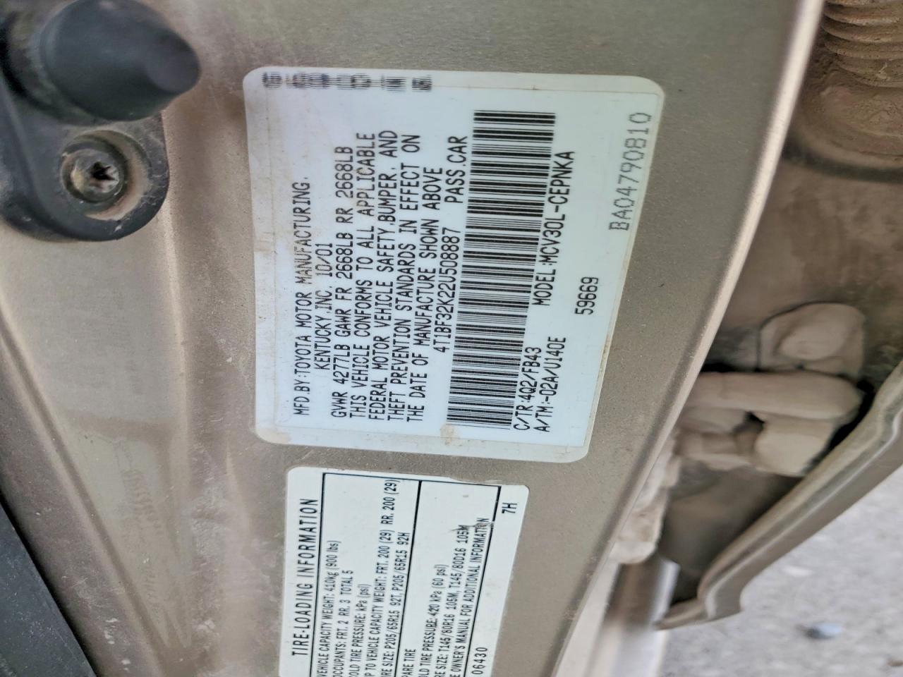 2002 Toyota Camry Le V6 Золотой vin: 4T1BF32K22U508887