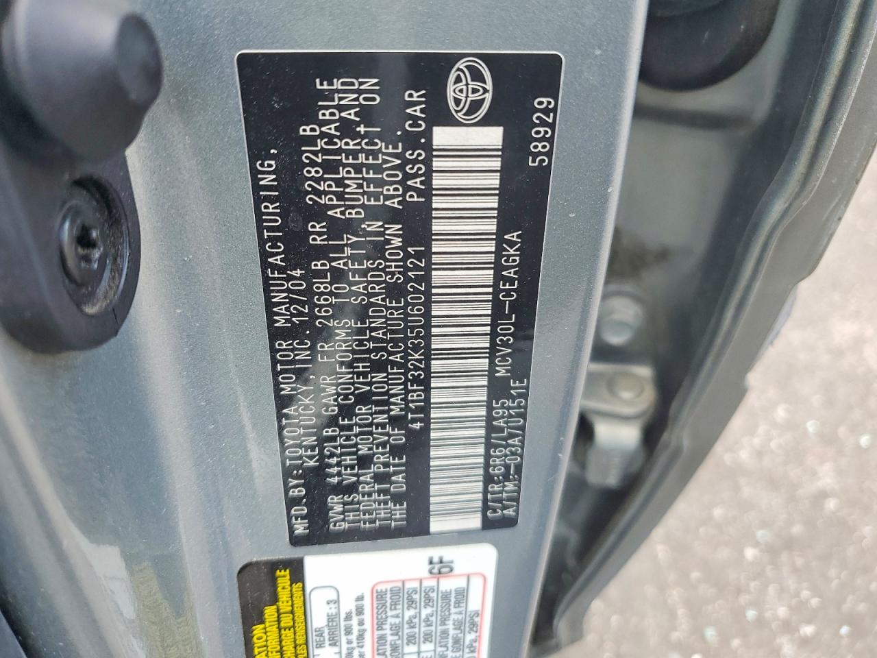 2005 Toyota Camry Xle V6 Silver vin: 4T1BF32K35U602121