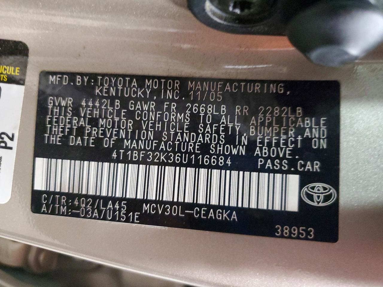 2006 Toyota Camry Xle V6 Желто-коричневый vin: 4T1BF32K36U116684