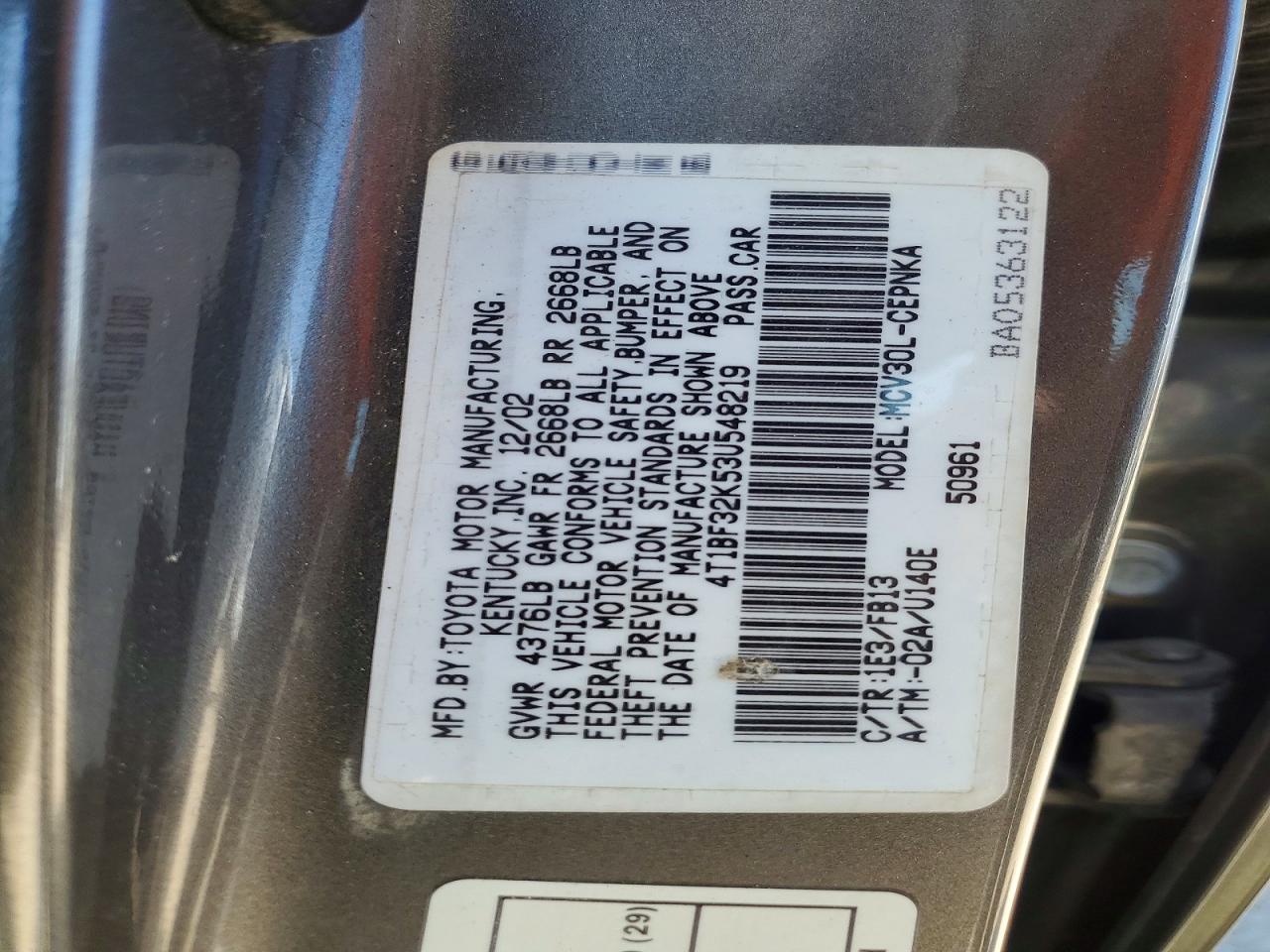 2003 Toyota Camry Le V6 Gray vin: 4T1BF32K53U548219